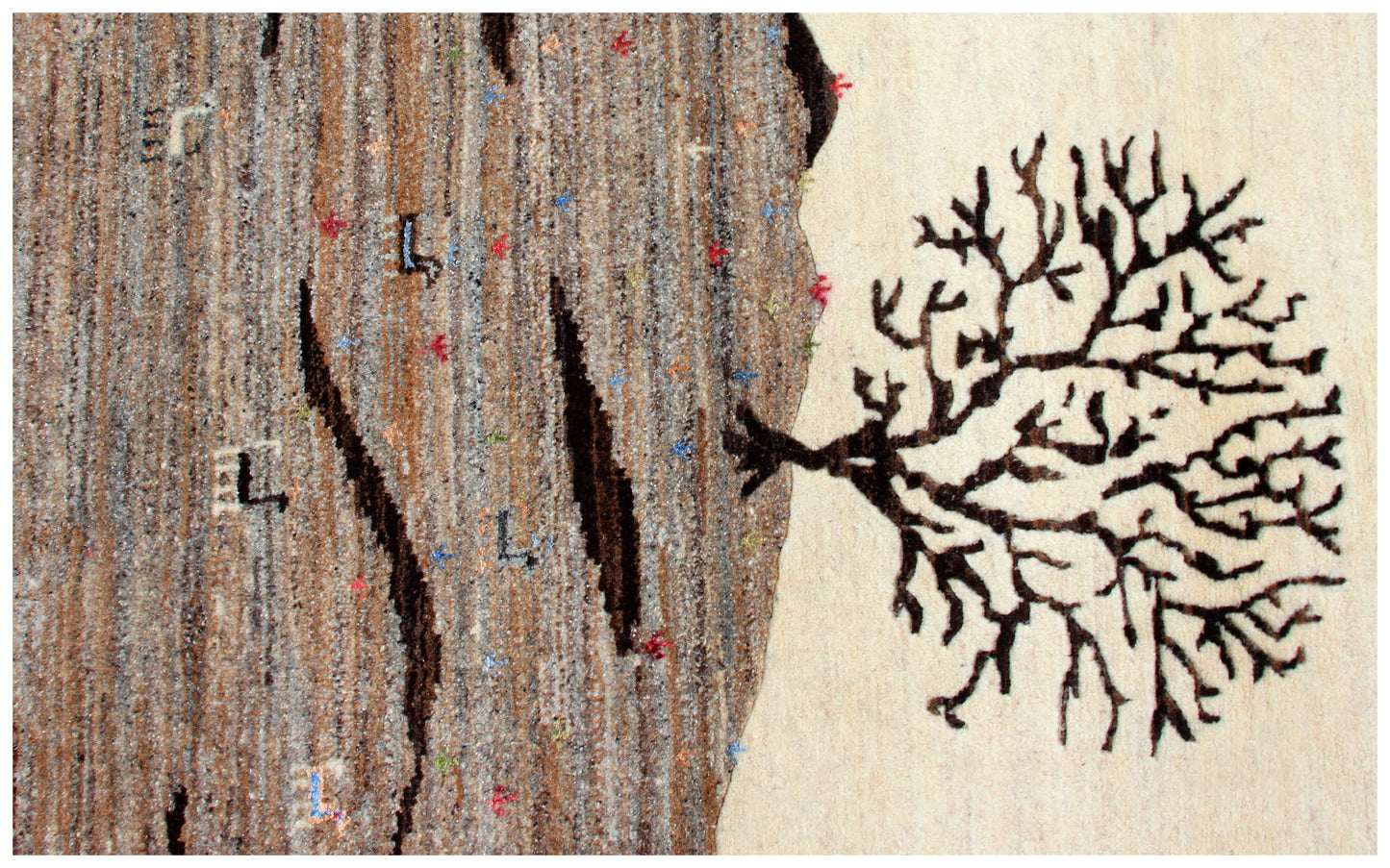 Ivory Grey Gabbeh Landscape Wool Rug 5.6x8 - Hand Knotted Tree Motif