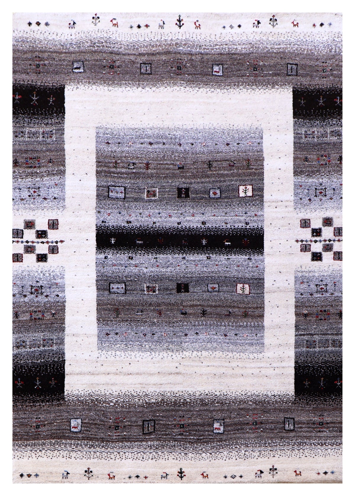 Ivory Grey Taupe Gabbeh Tree of Life Wool Viscose Hand Knotted Traditional 4x6, 5x7.6 And 5.6x8.6Area Rug