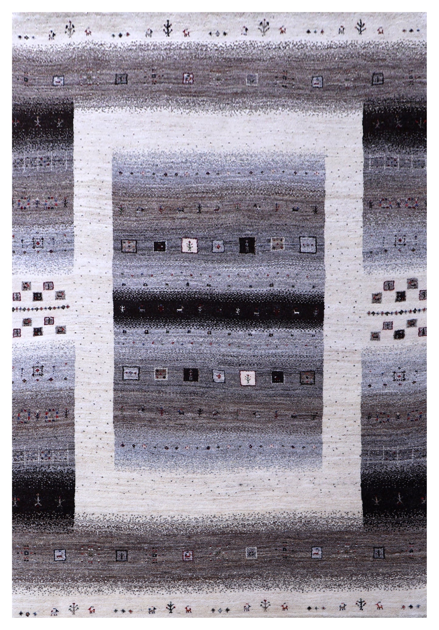 Ivory Grey Taupe Gabbeh Tree of Life Wool Viscose Hand Knotted Traditional 5x7.6 And 5.6x8.6Area Rug