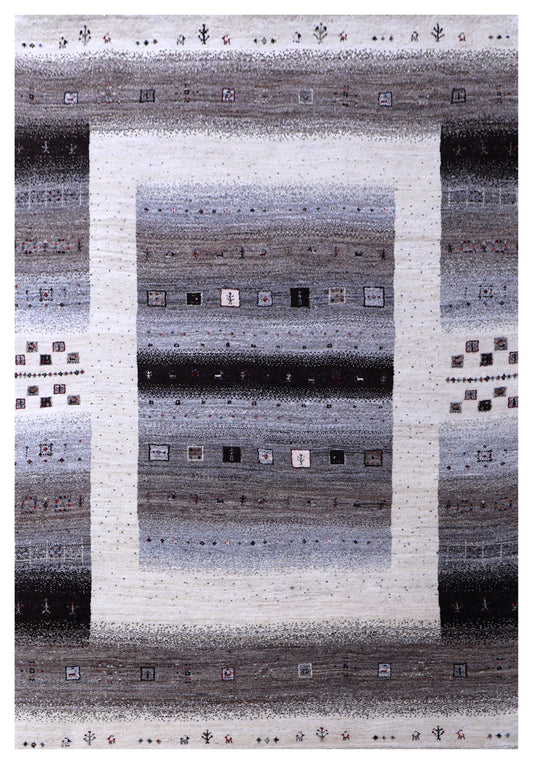 Ivory Grey Taupe Gabbeh Tree of Life Wool Viscose Hand Knotted Traditional 4x6, 5x7.6 And 5.6x8.6Area Rug