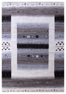Ivory Grey Taupe Gabbeh Tree of Life Wool Viscose Hand Knotted Traditional 4x6, 5x7.6 And 5.6x8.6Area Rug