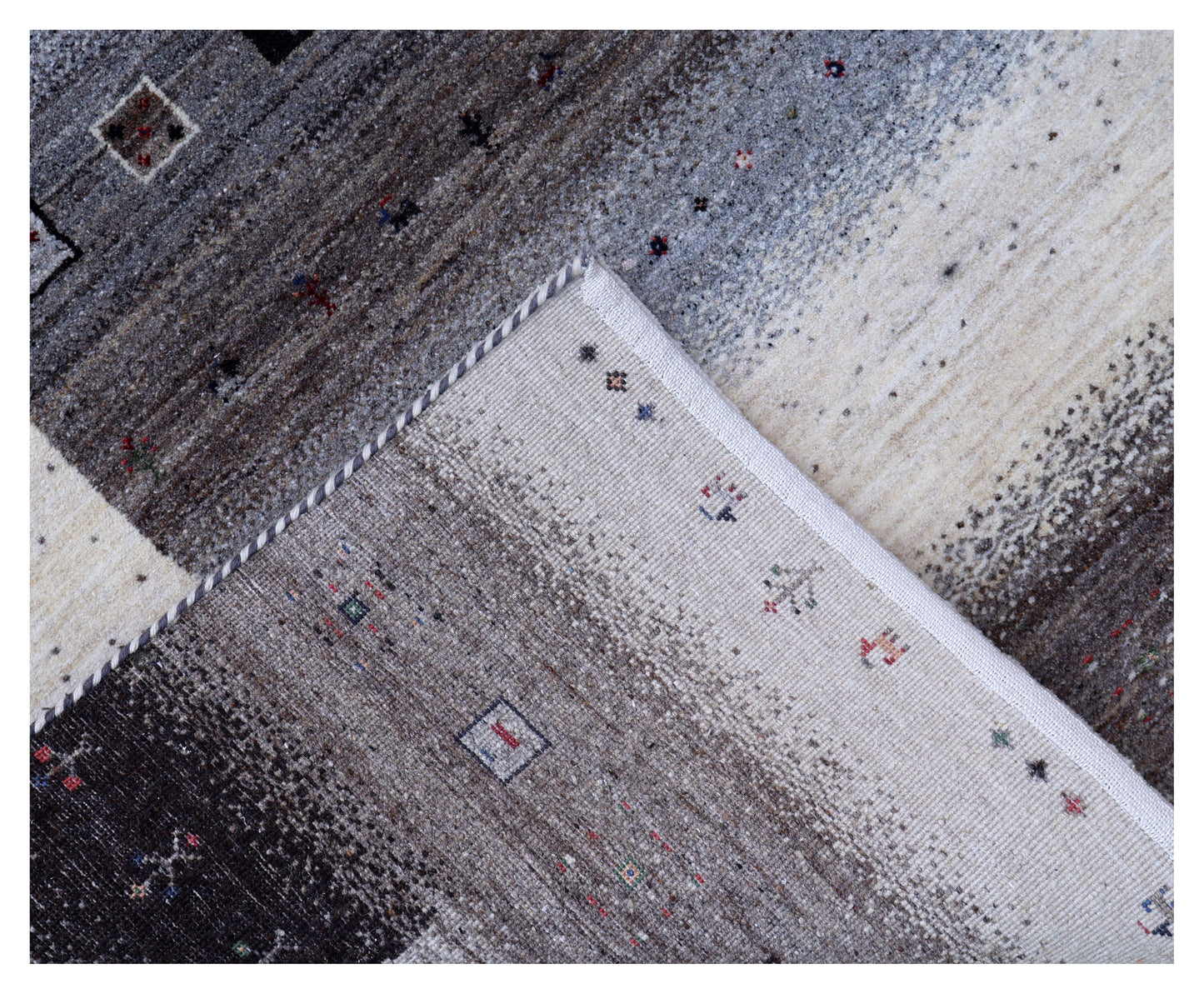 Ivory Grey Taupe Gabbeh Tree of Life Wool Viscose Hand Knotted Traditional 5x7.6 And 5.6x8.6Area Rug