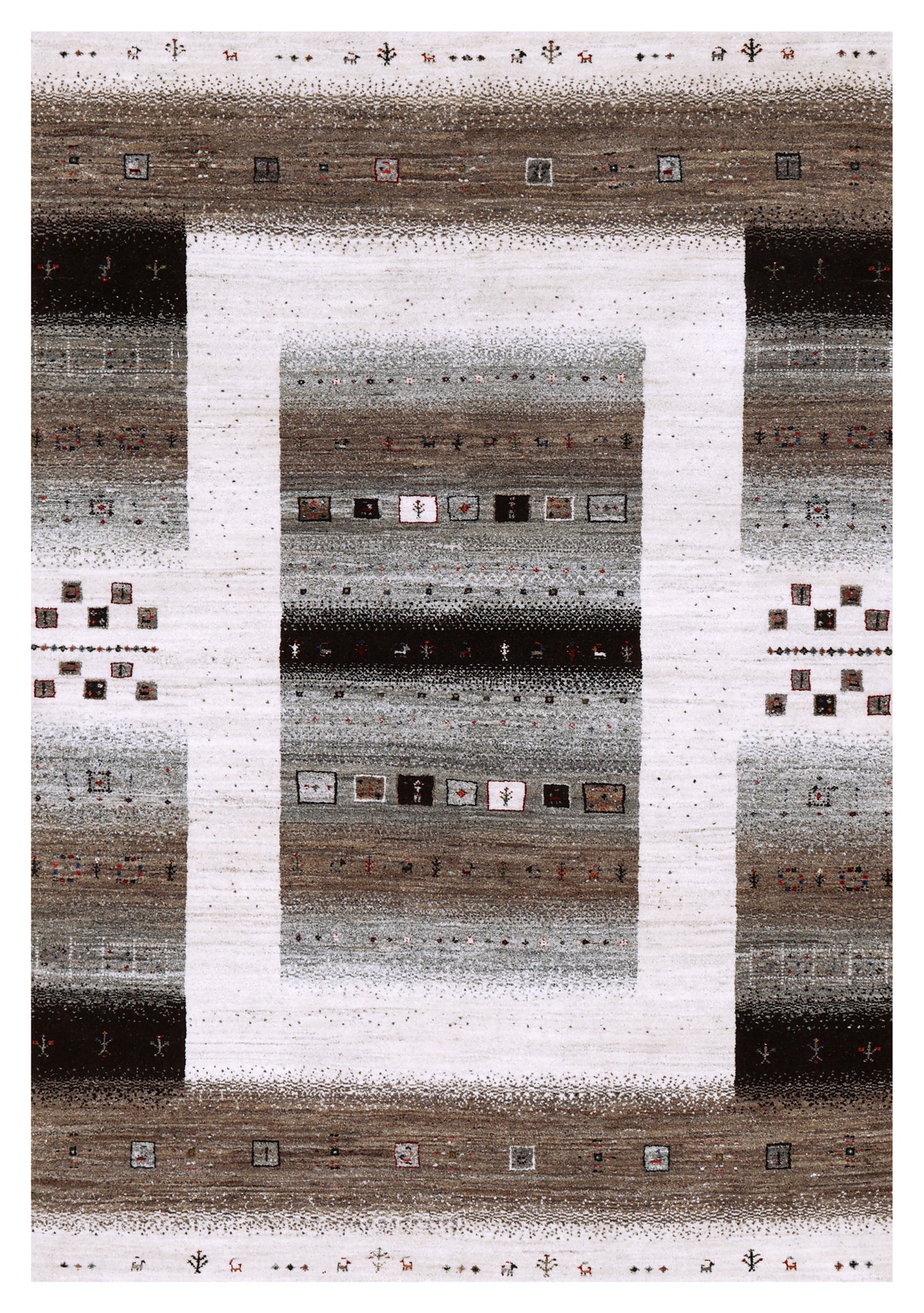 Ivory Grey Taupe Gabbeh Tree of Life Wool Viscose Hand Knotted Traditional 5x7.6 And 5.6x8.6Area Rug