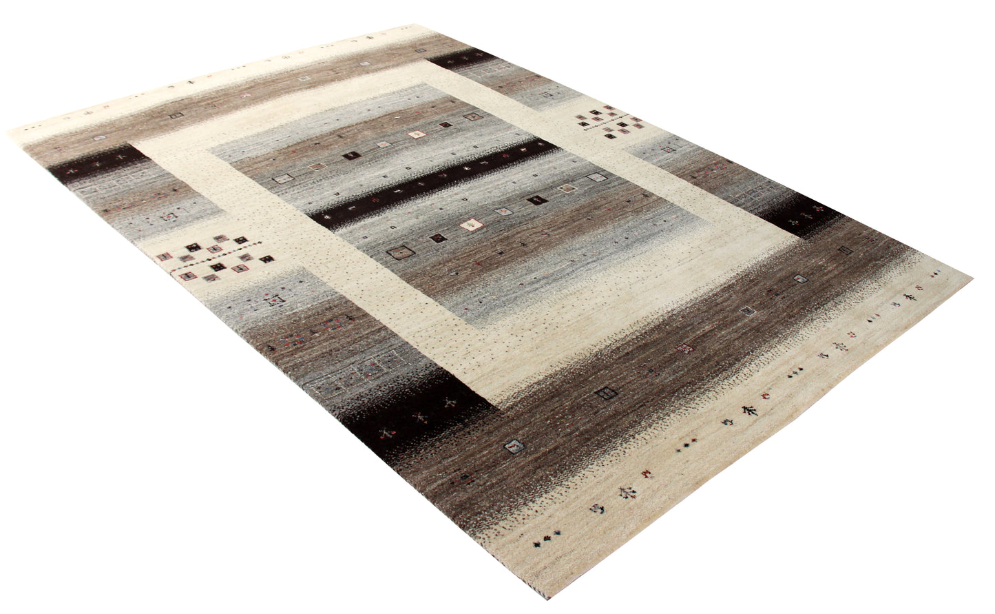 Hand Knotted Gabbeh Tribal Wool Rug 8x11.6 Ivory Brown Multi Stripes