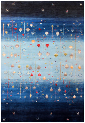 Blue Ombre Tree of Life Garden Hand Knotted 5.6x8 Vibrant Color Area Rug