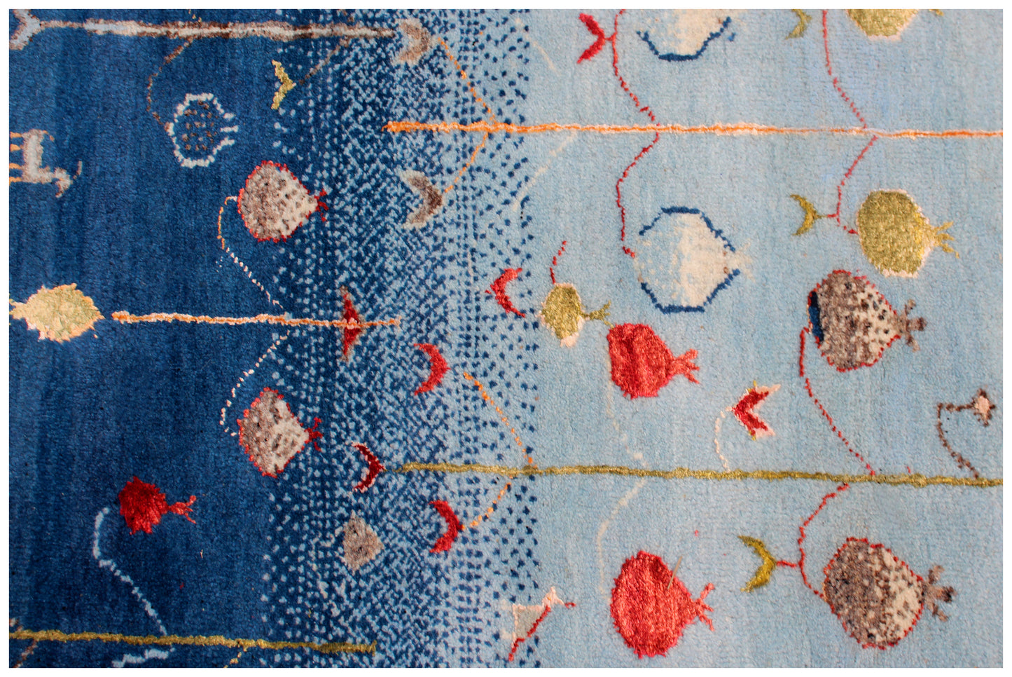 Blue Ombre Tree of Life Garden Hand Knotted 5.6x8 Vibrant Color Area Rug
