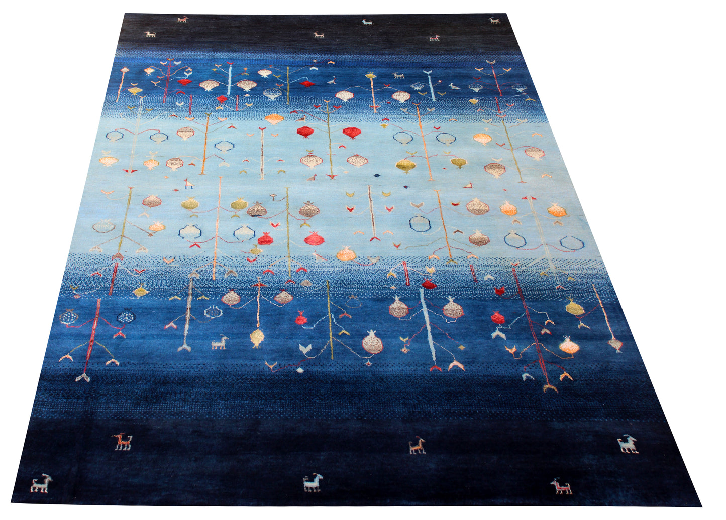 Blue Ombre Tree of Life Garden Hand Knotted 5.6x8 Vibrant Color Area Rug