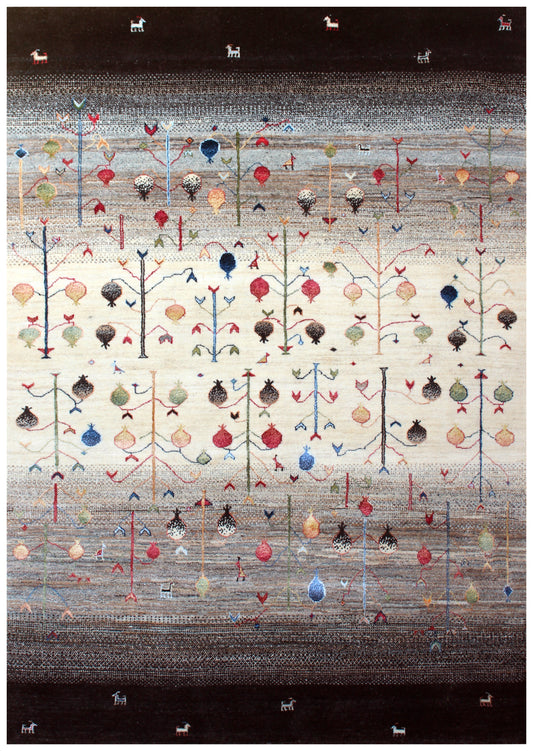 Ivory Vibrant Color Tree of Life Garden 5.6x8 Hand Knotted Gabbeh Area Rug