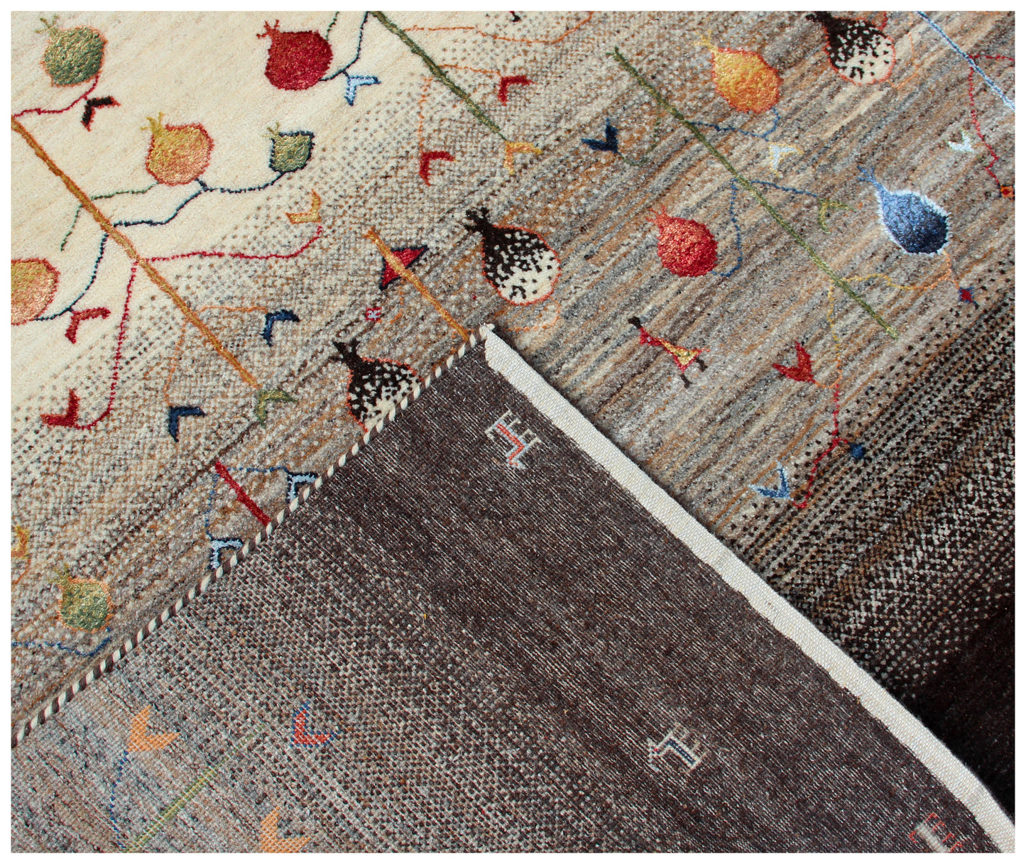Ivory Vibrant Color Tree of Life Garden 5.6x8 Hand Knotted Gabbeh Area Rug