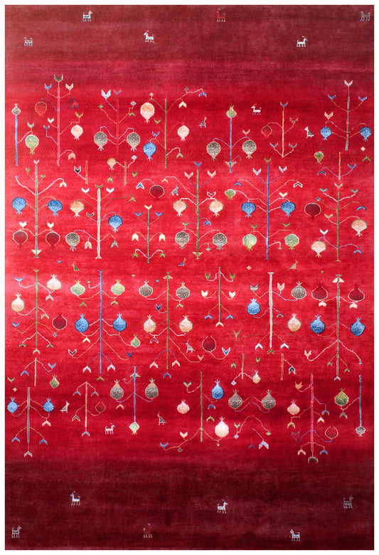 Tree of Life Garden Hand Knotted Red Vibrant Color 5.6x8 Area Rug