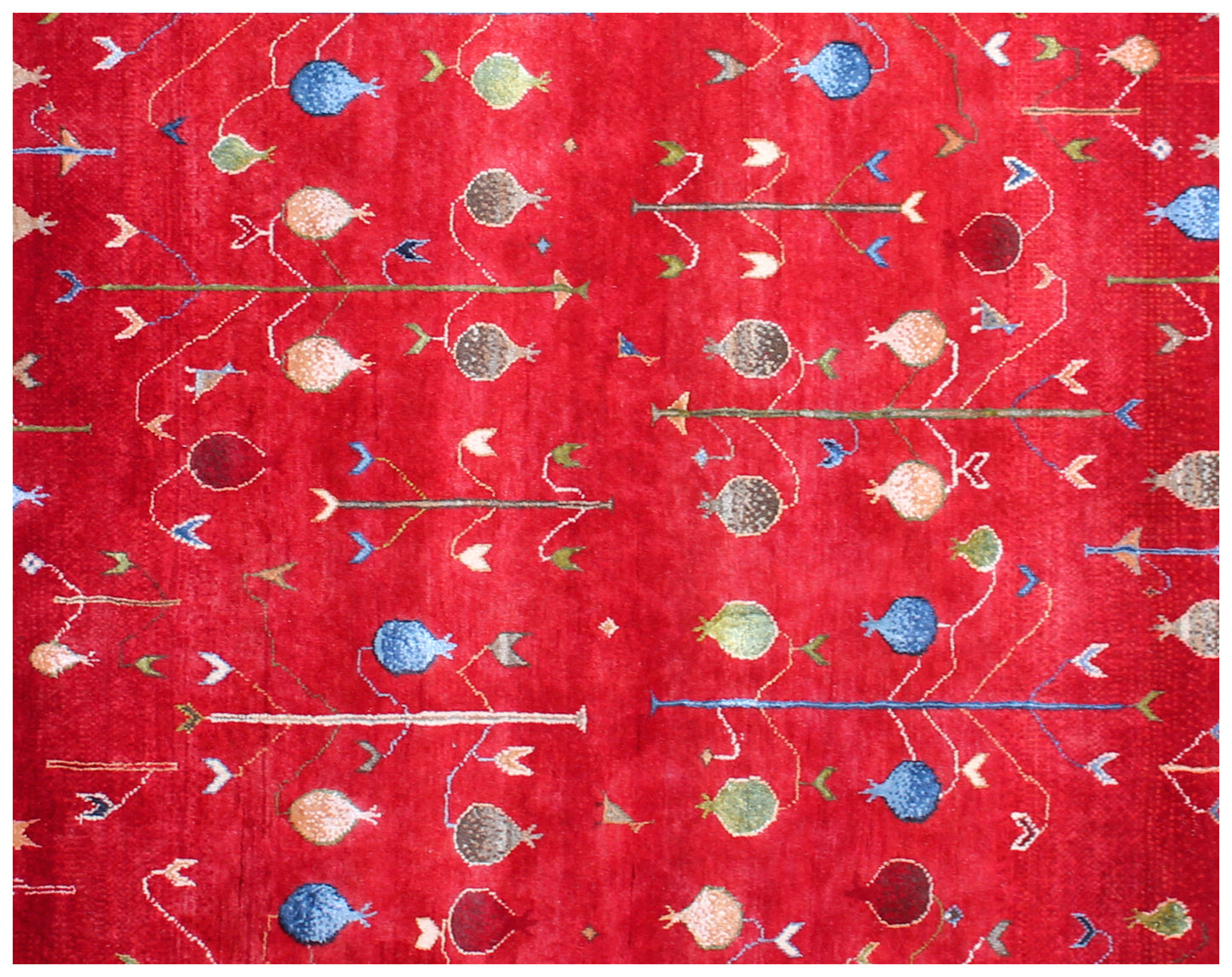 Tree of Life Garden Hand Knotted Red Vibrant Color 5.6x8 Area Rug