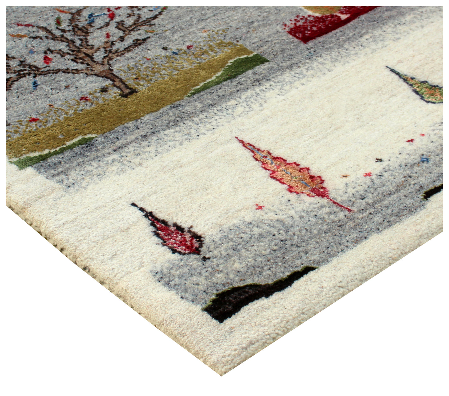Seasonal Landscape 5.6x8 Gabbeh Hand Knotted Ivory Vibrant Color Area Rug