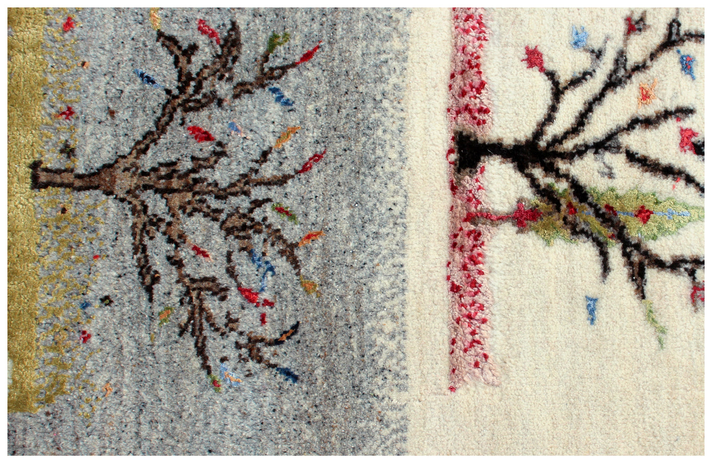 Seasonal Landscape 5.6x8 Gabbeh Hand Knotted Ivory Vibrant Color Area Rug