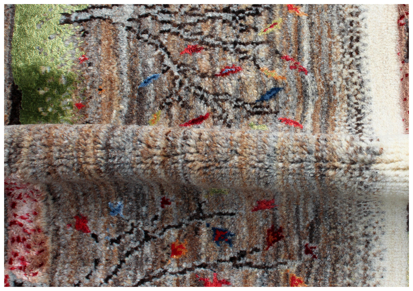 Seasonal Landscape 5.6x8 Gabbeh Hand Knotted Ivory Vibrant Color Area Rug