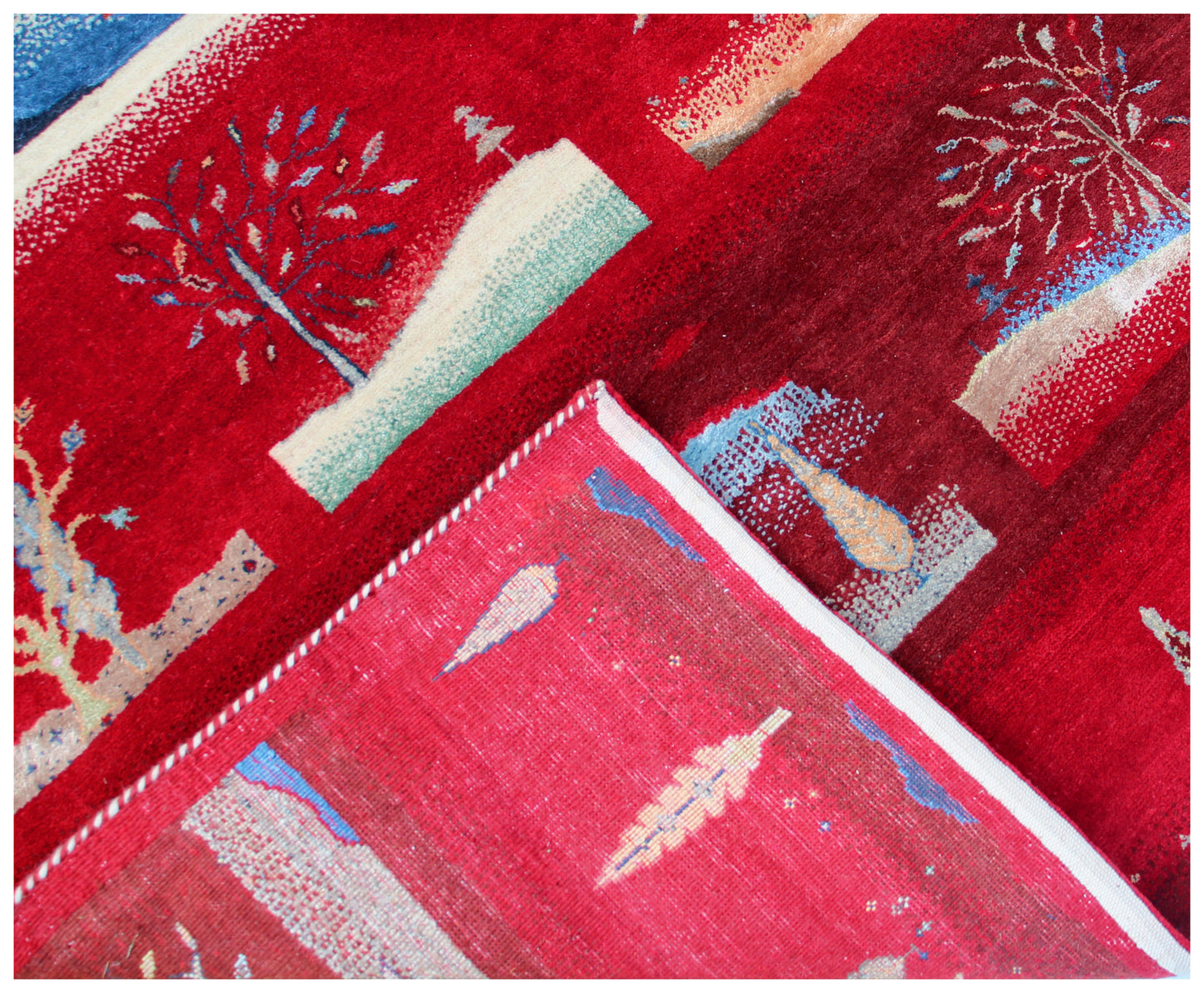 Winter Landscape Gabbeh Red Vibrant Color Hand Knotted 5.6x8 Area Rug