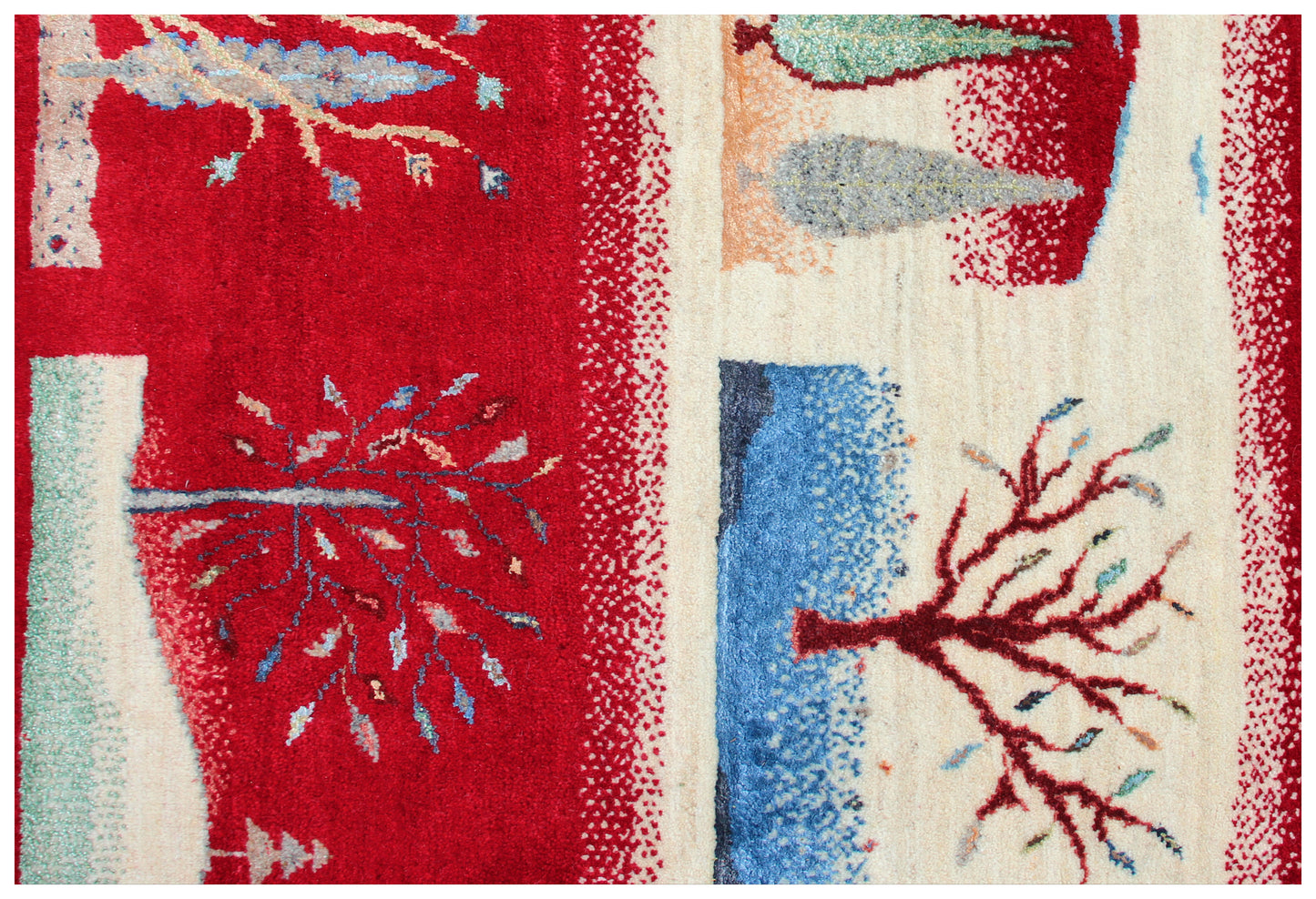 Winter Landscape Gabbeh Red Vibrant Color Hand Knotted 5.6x8 Area Rug