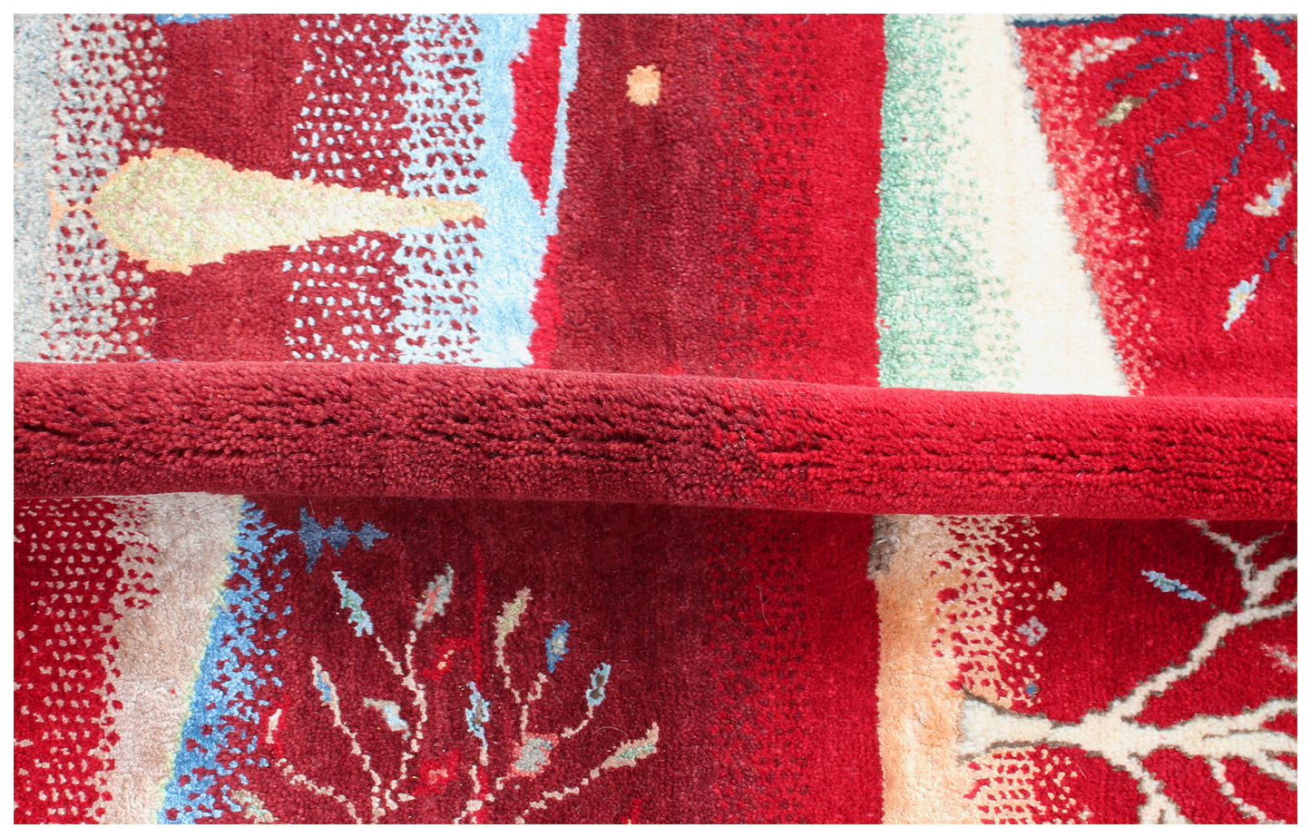 Winter Landscape Gabbeh Red Vibrant Color Hand Knotted 5.6x8 Area Rug