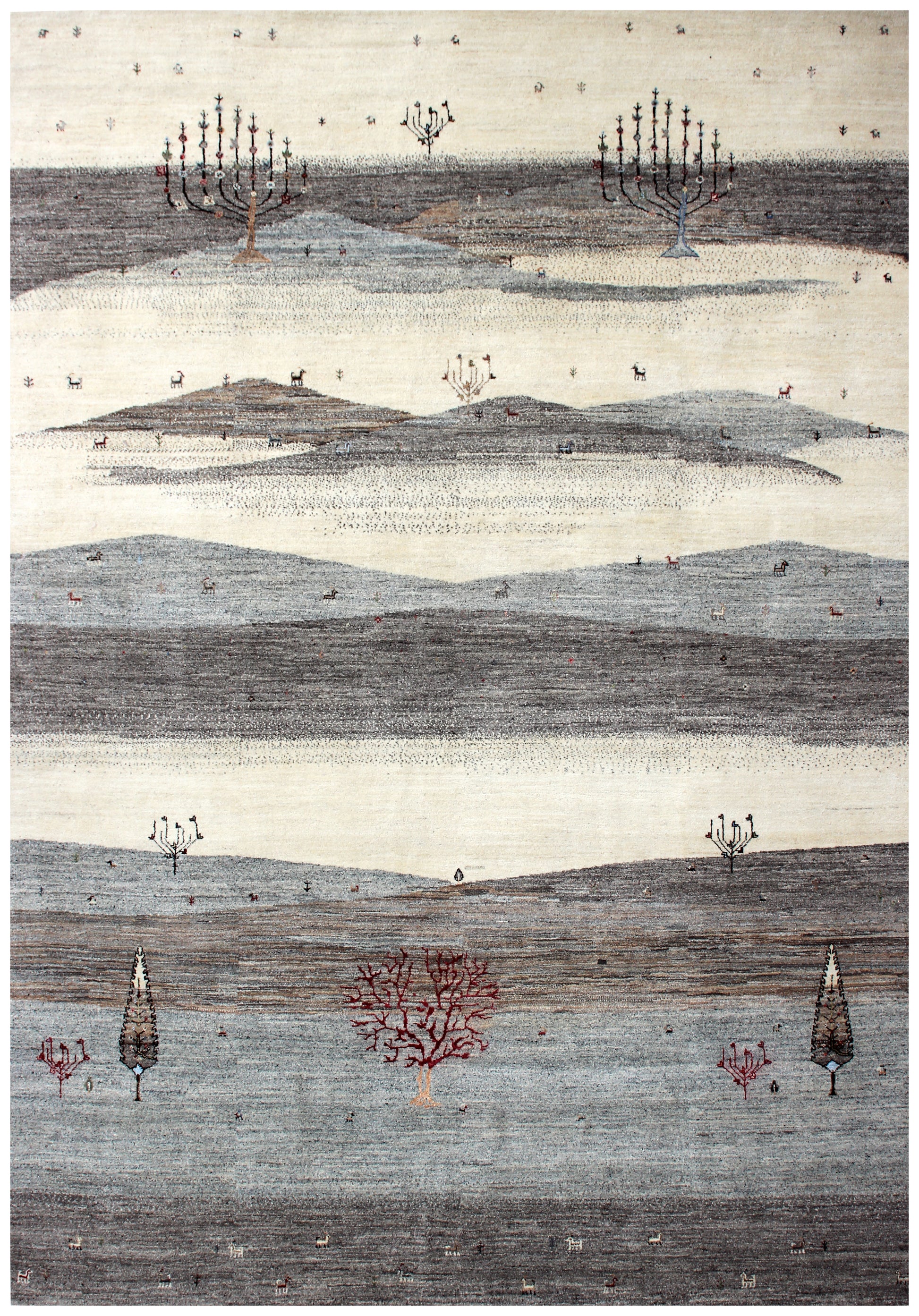 Hand Knotted Abstract Landscape Wool Rug 9x12 and 8x11.6 - Ivory, Grey & Taupe