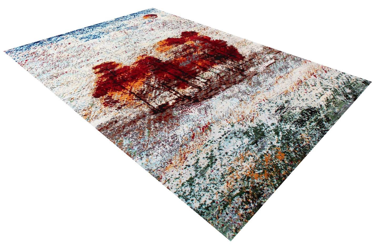 Modern Abstract Landscape Hand Knotted Ivory Red 5.6x8 Area Rug