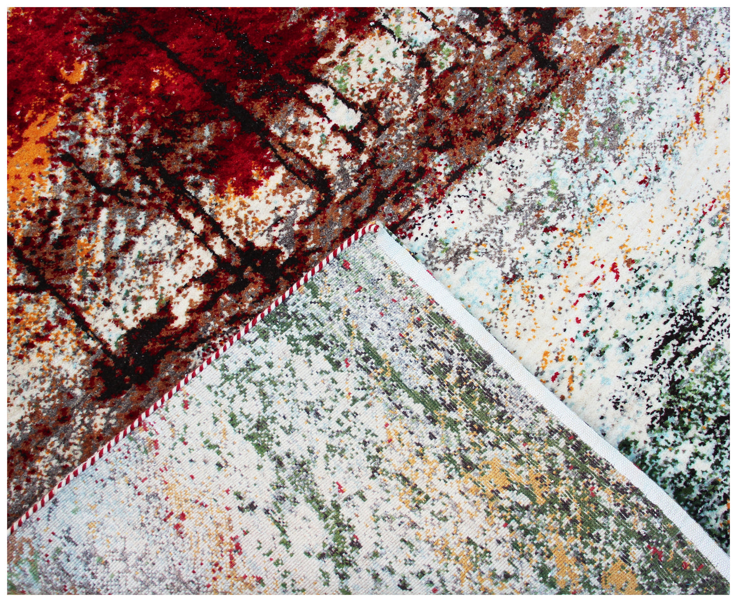 Modern Abstract Landscape Hand Knotted Ivory Red 5.6x8 Area Rug