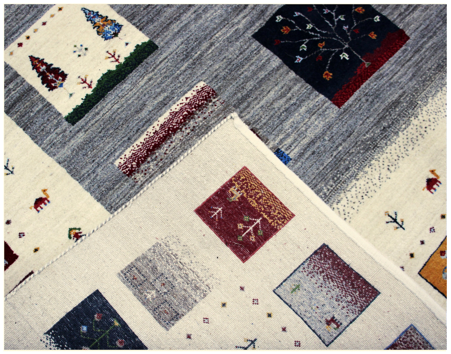 Hand Knotted Gabbeh Tribal Wool Rug 8x10 ivory Grey Multi Nature