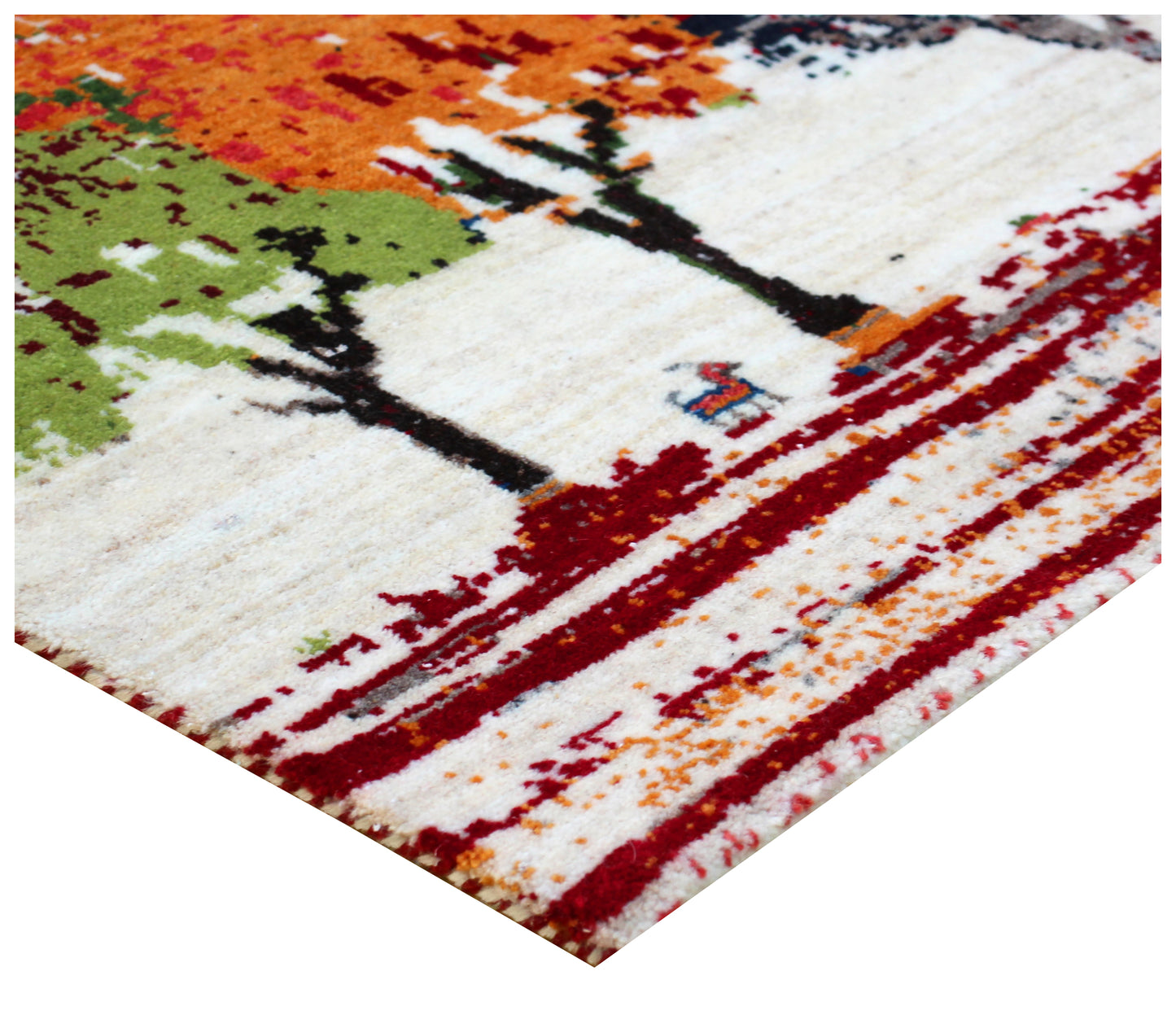 Beige Red Autumn Landscape 5.6x8 Hand Knotted Modern Abstract Area Rug