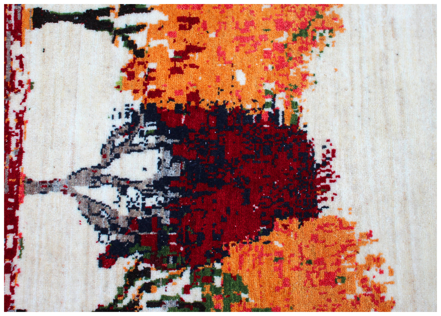 Beige Red Autumn Landscape 5.6x8 Hand Knotted Modern Abstract Area Rug