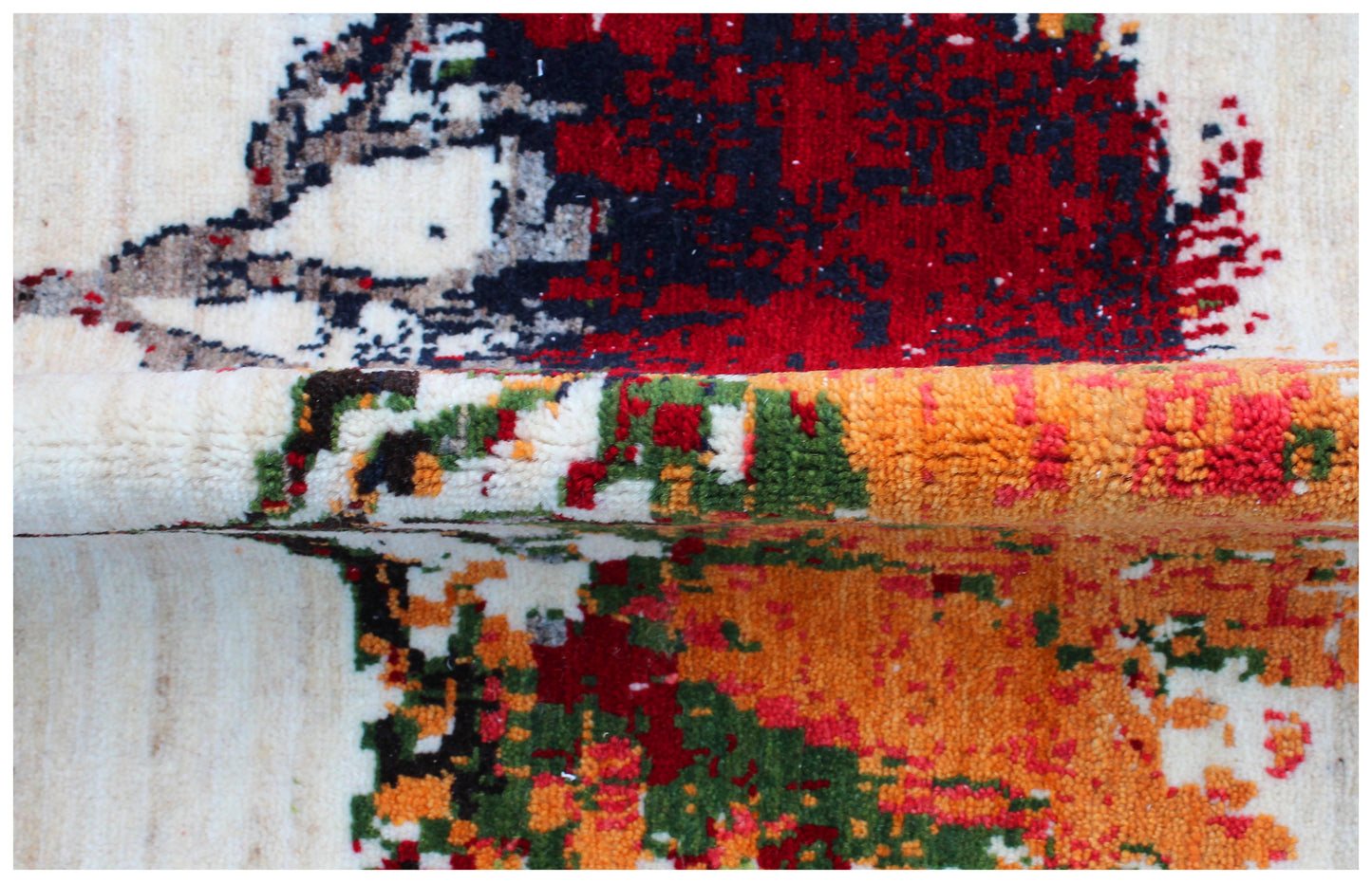 Beige Red Autumn Landscape 5.6x8 Hand Knotted Modern Abstract Area Rug