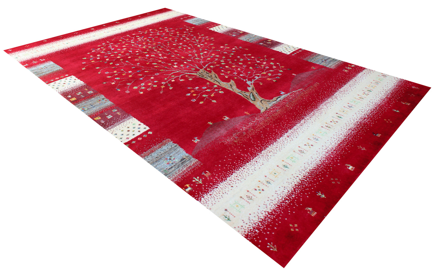 Tree of Life Gabbeh Hand Knotted Red Beige 5.6x8 Area Rug