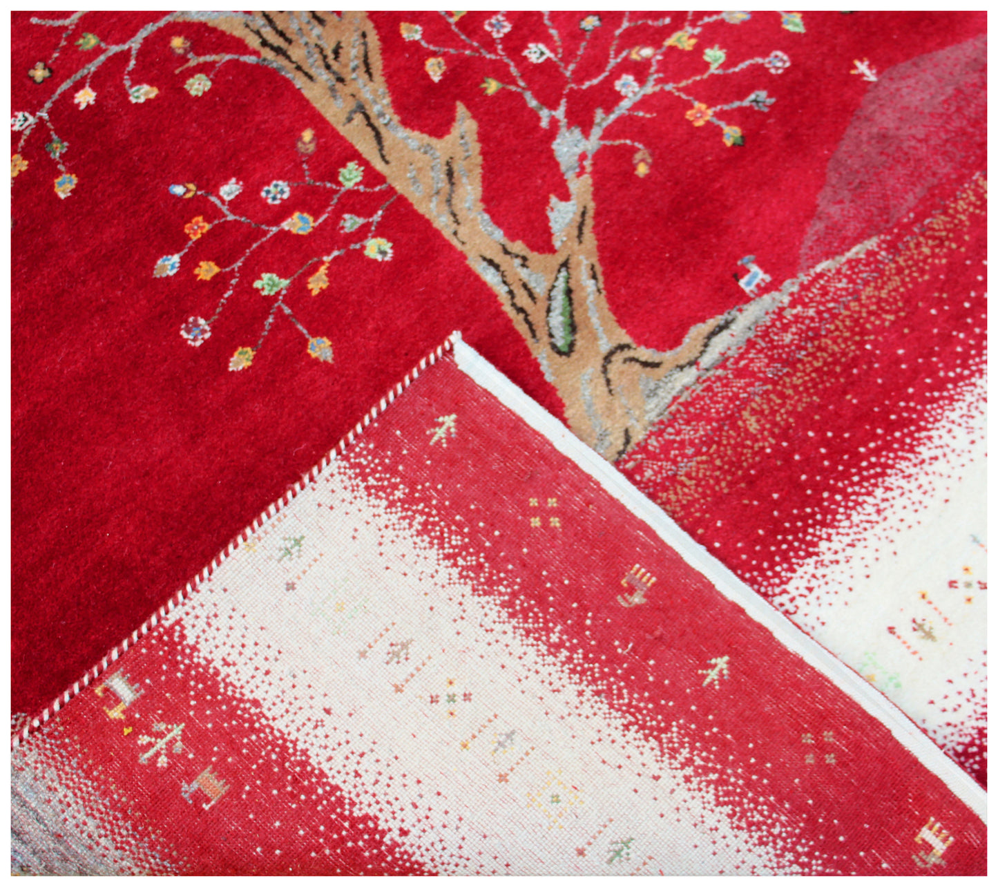 Tree of Life Gabbeh Hand Knotted Red Beige 5.6x8 Area Rug