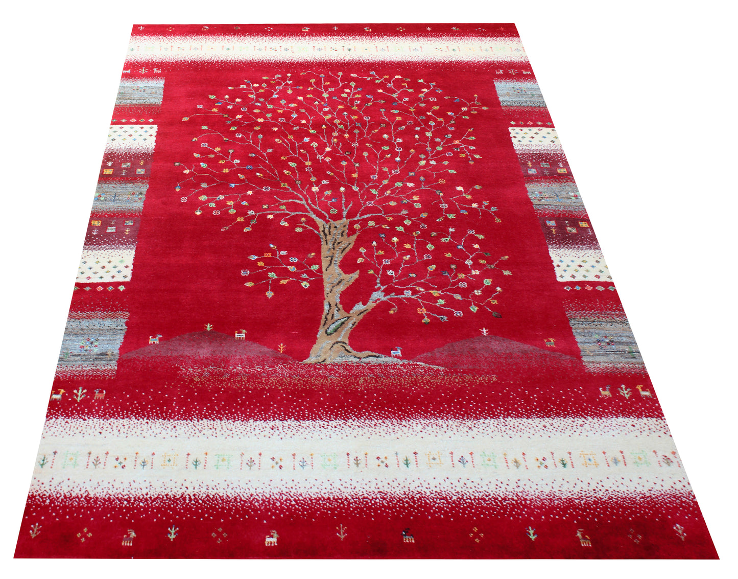 Tree of Life Gabbeh Hand Knotted Red Beige 5.6x8 Area Rug
