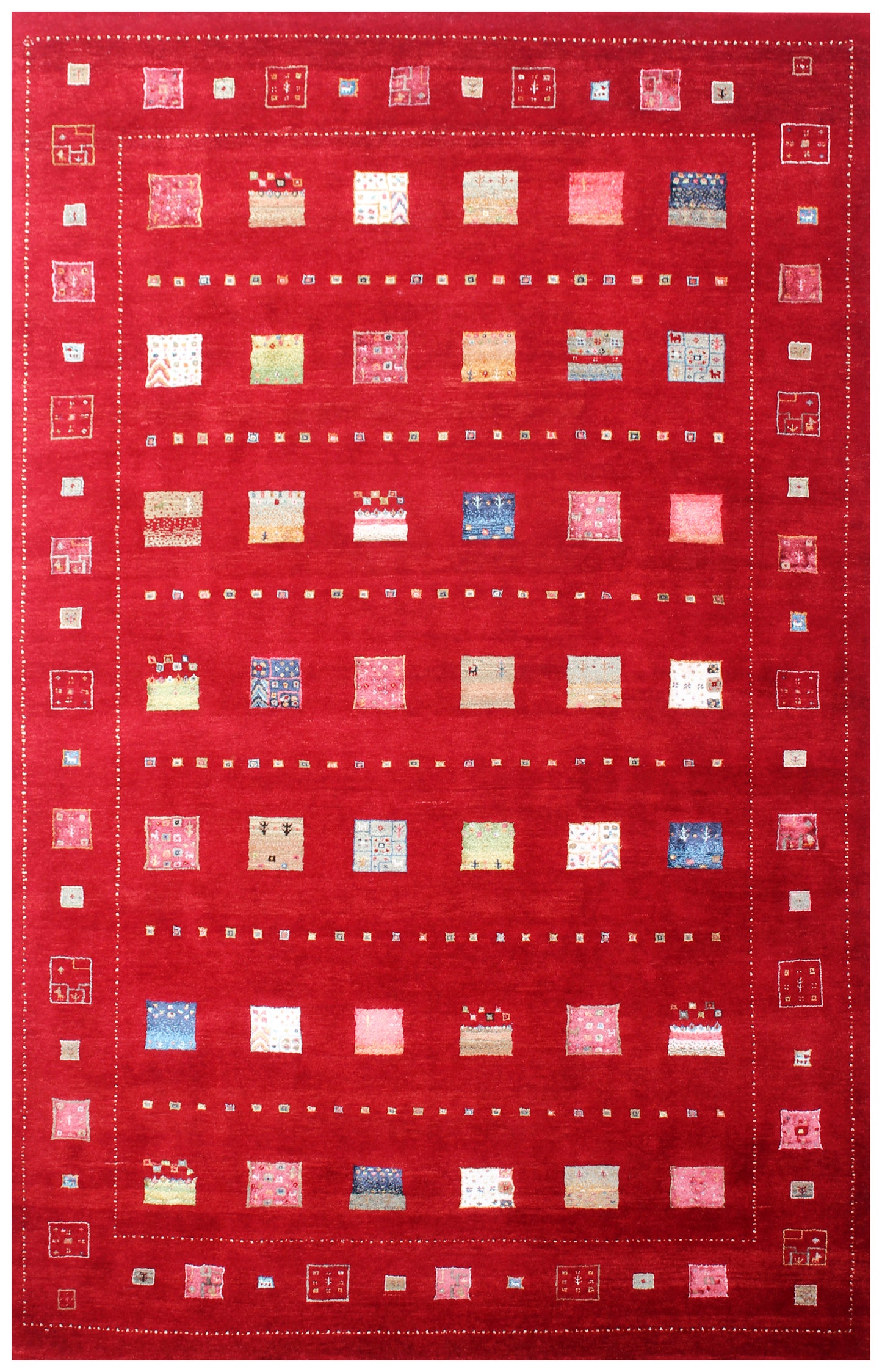 Hand Knotted Gabbeh Tribal Wool Rug 6.6x10 Red Multi Geometric Blocks