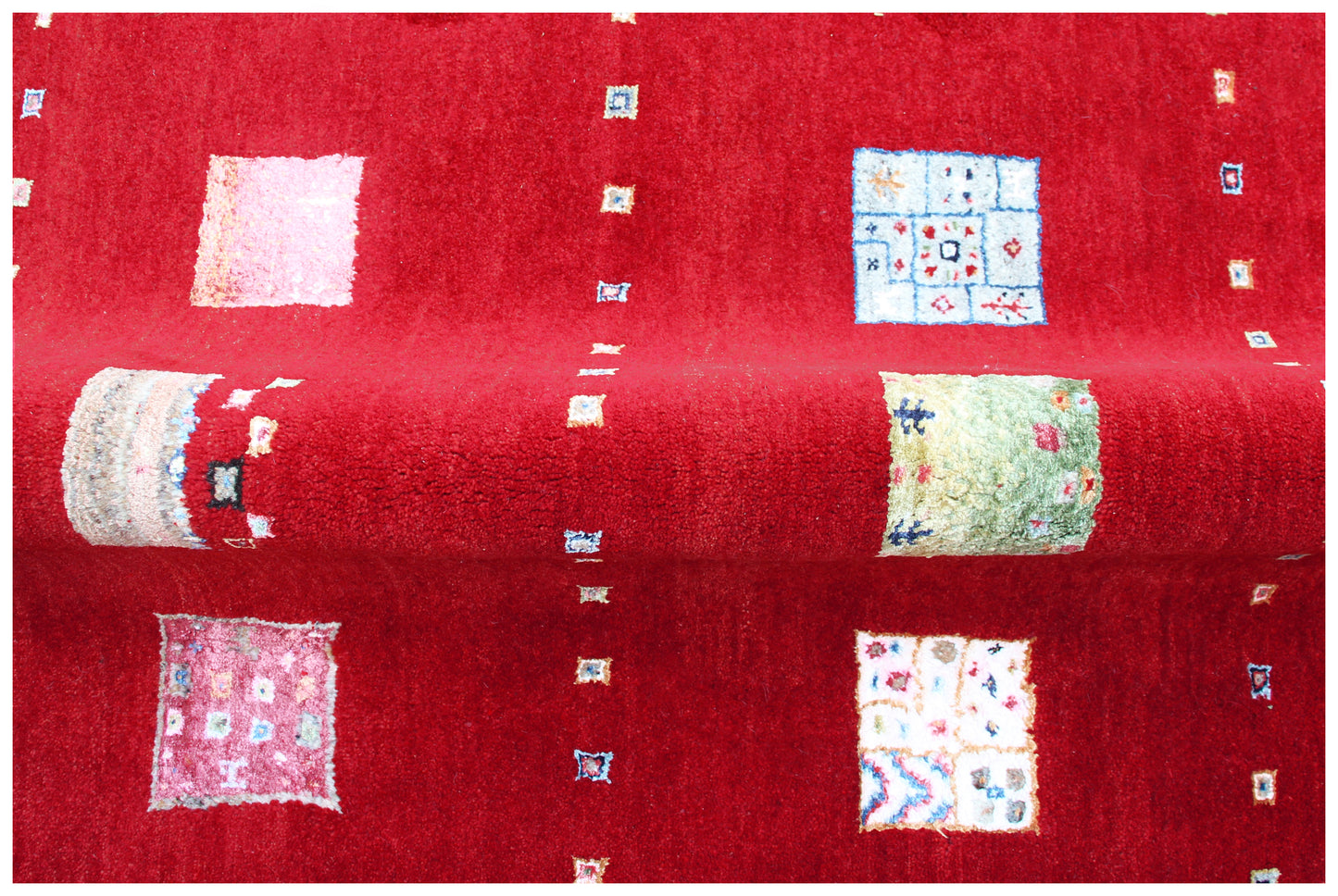 Hand Knotted Gabbeh Tribal Wool Rug 6.6x10 Red Multi Geometric Blocks