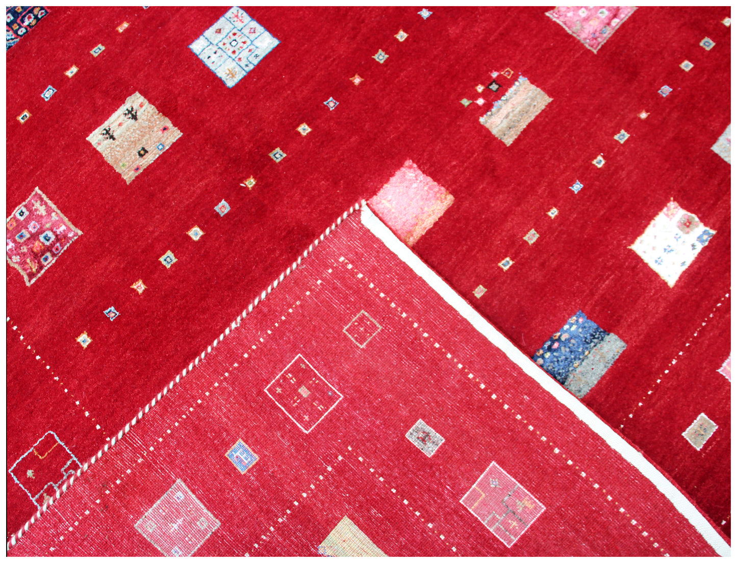 Hand Knotted Gabbeh Tribal Wool Rug 6.6x10 Red Multi Geometric Blocks