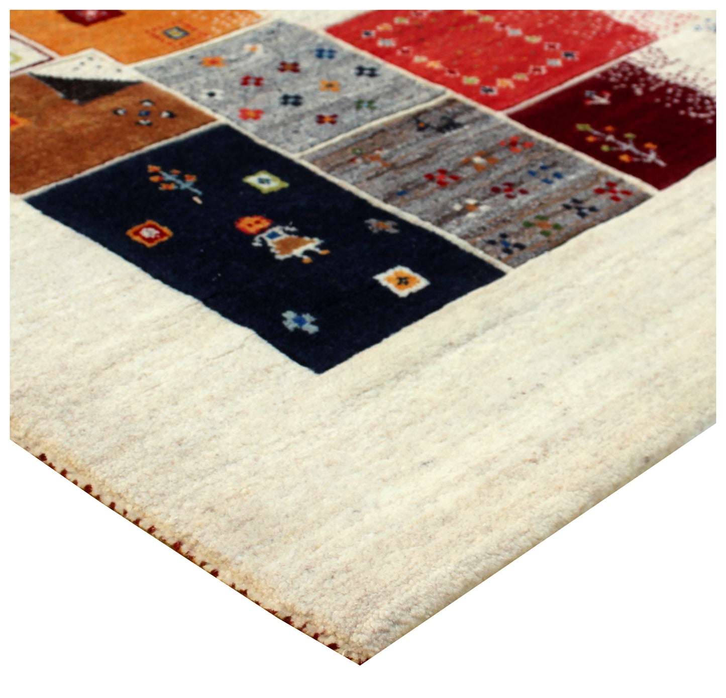 Gabbeh Patchwork Hand Knotted 5.6x8 Ivory Vibrant Color Area Rug