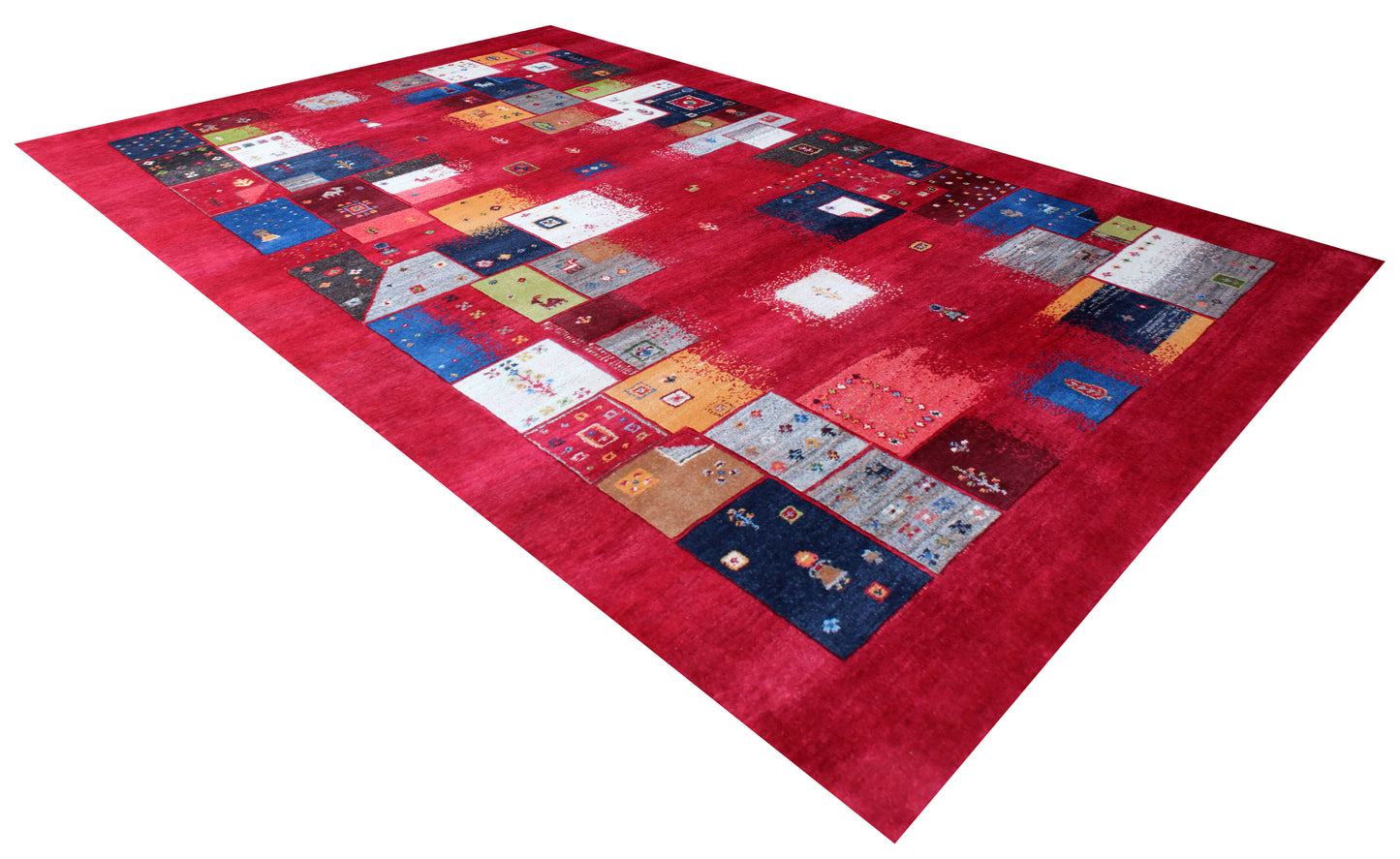 Red Vibrant Color Patchwork 5.6x8 Gabbeh Hand Knotted Area Rug