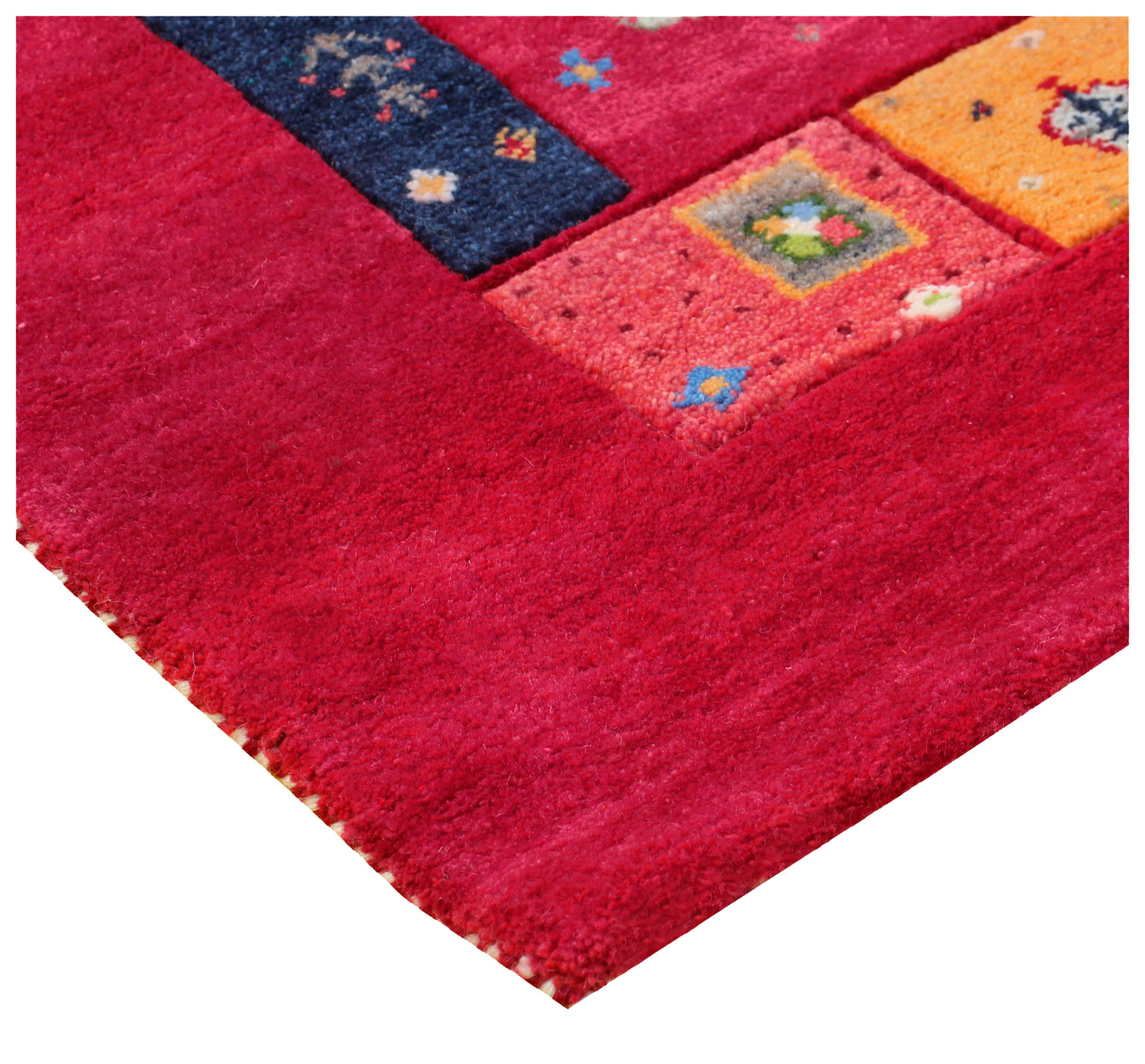 Red Vibrant Color Patchwork 5.6x8 Gabbeh Hand Knotted Area Rug