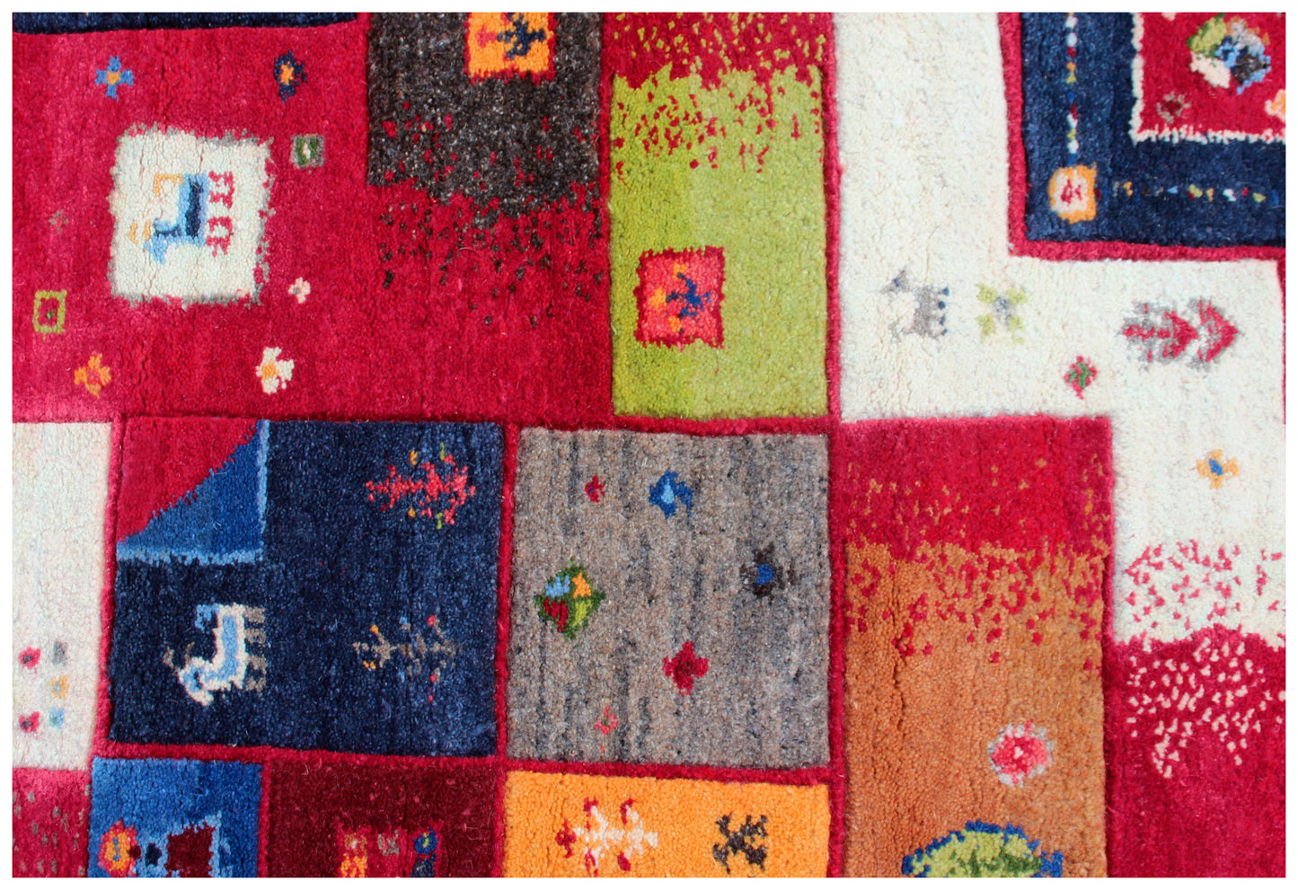 Red Vibrant Color Patchwork 5.6x8 Gabbeh Hand Knotted Area Rug