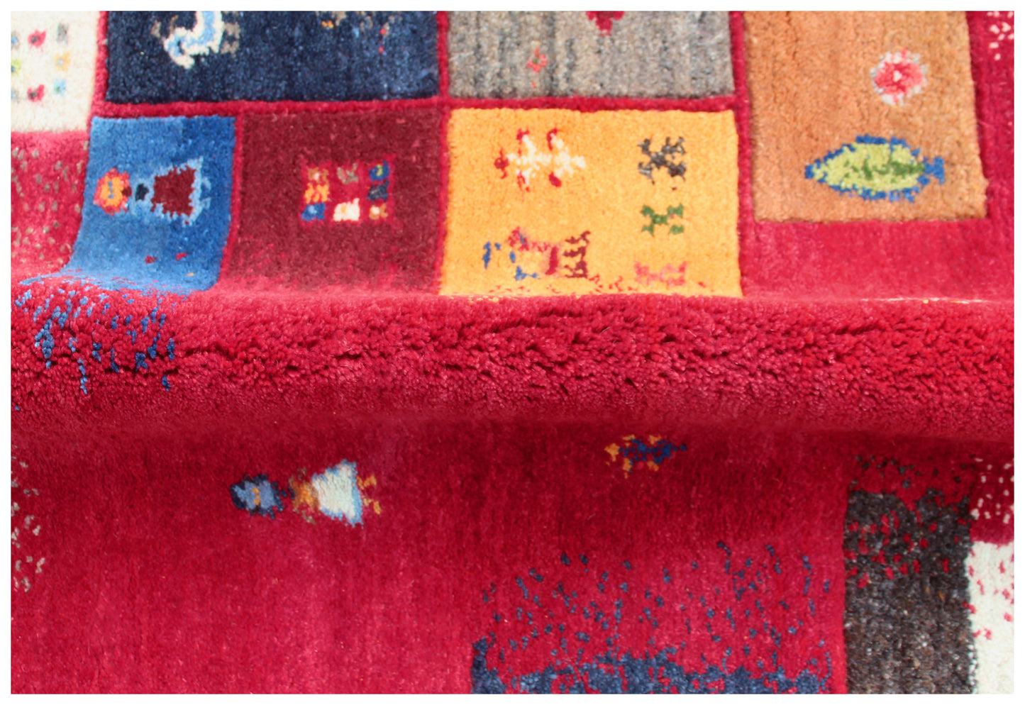 Red Vibrant Color Patchwork 5.6x8 Gabbeh Hand Knotted Area Rug