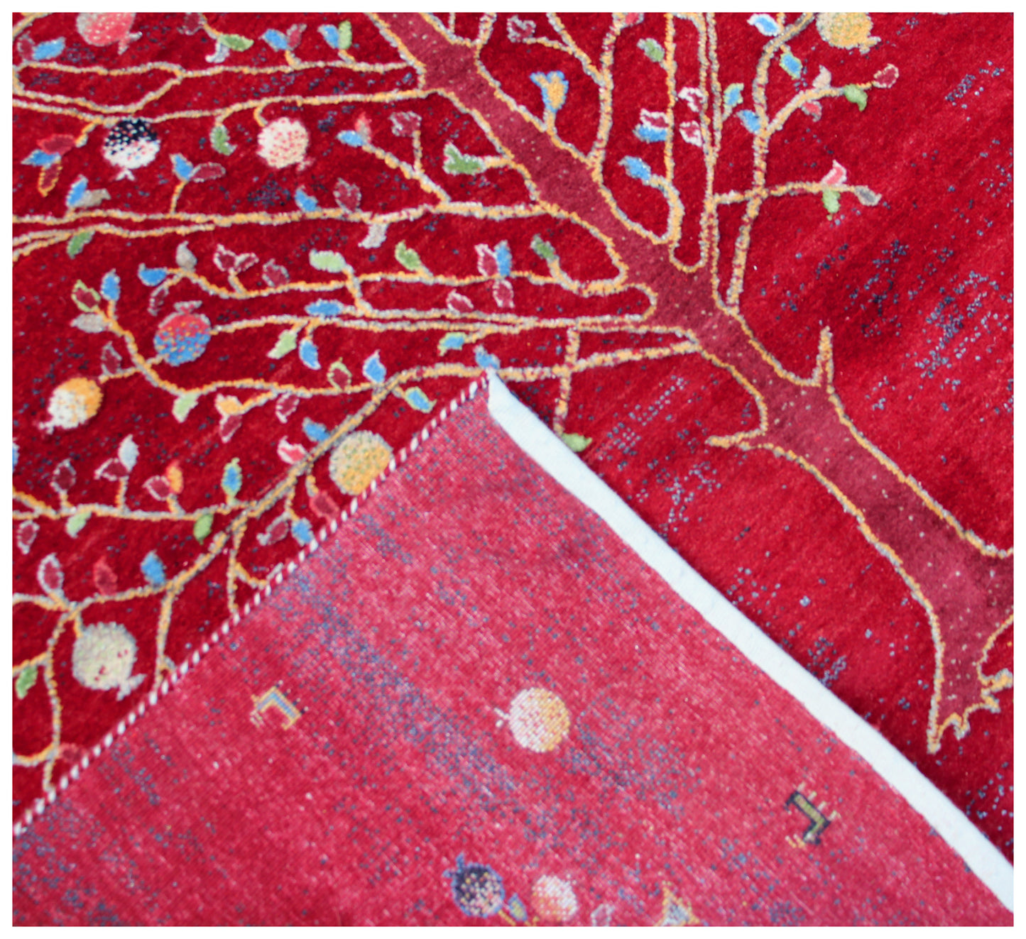 Red Beige Tree of Life Hand Knotted 5.6x8 Gabbeh Area Rug