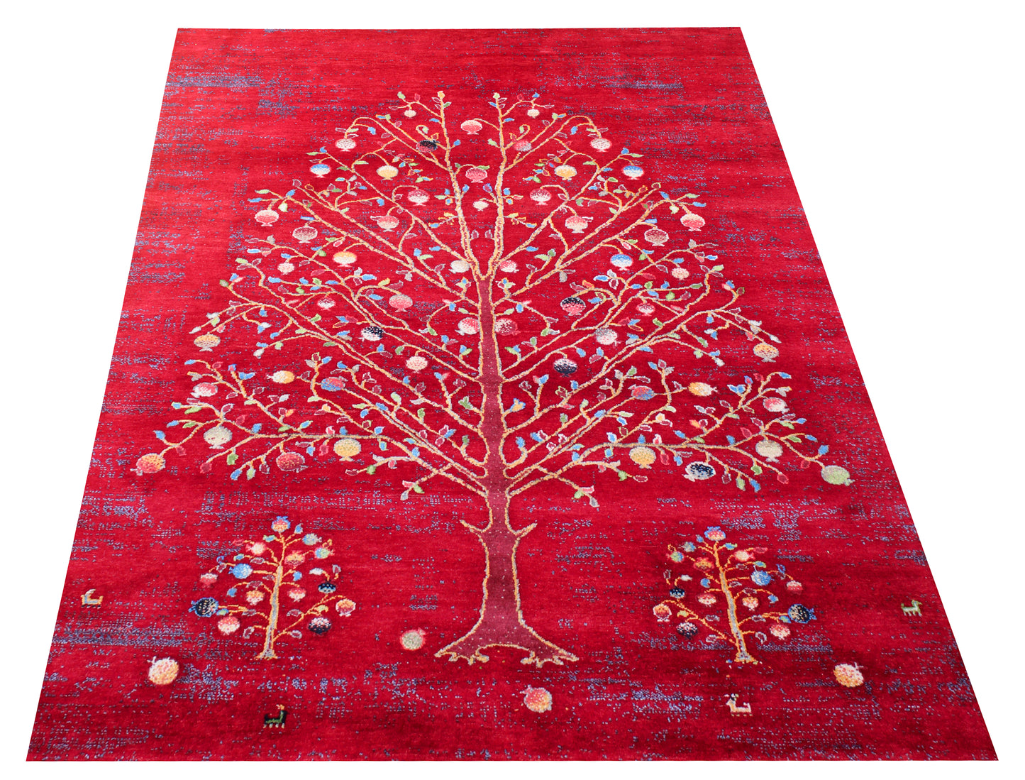 Red Beige Tree of Life Hand Knotted 5.6x8 Gabbeh Area Rug