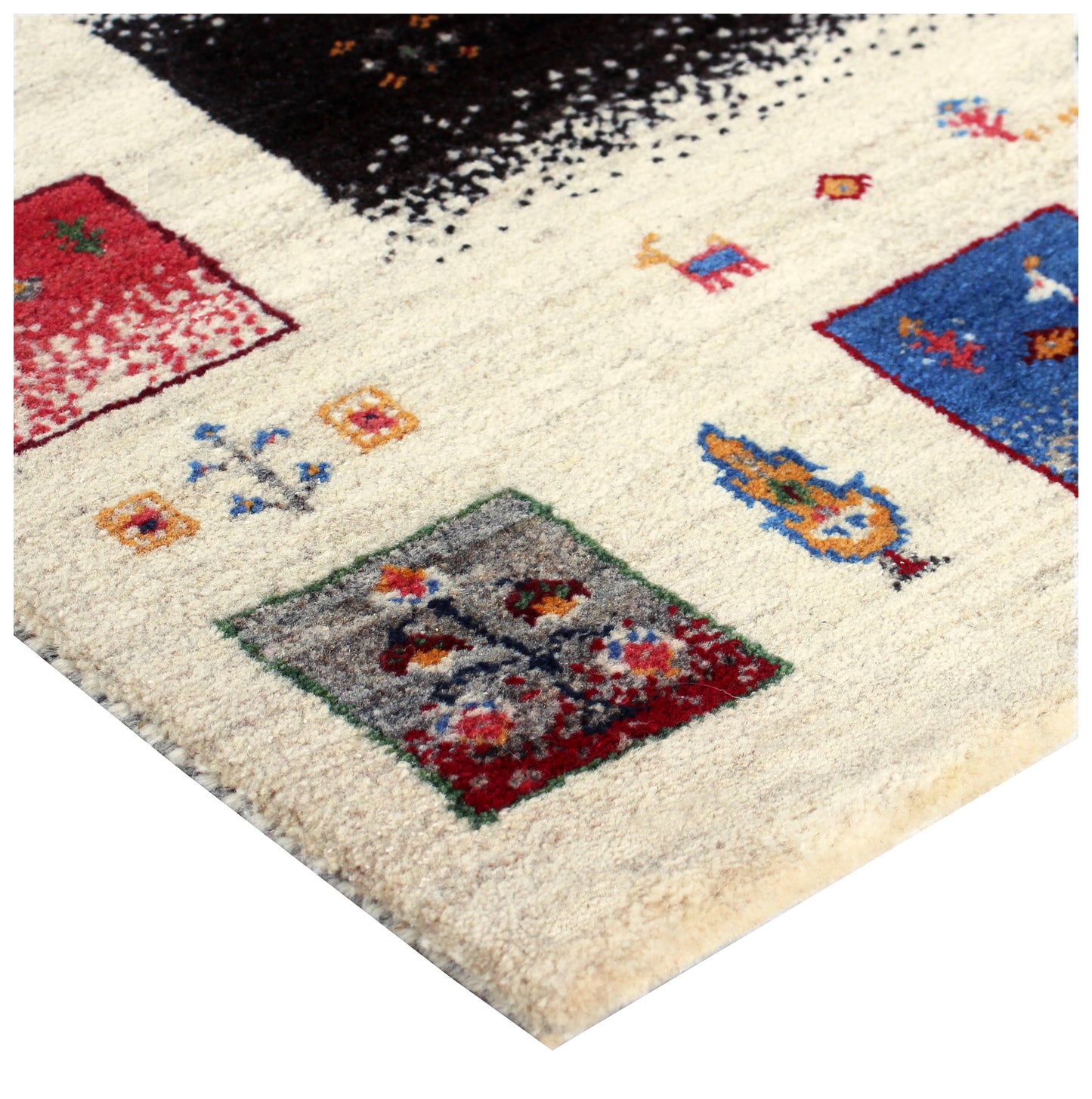 Hand Knotted Gabbeh Tribal Wool Rug 6x8 Beige Multi Decorative Border