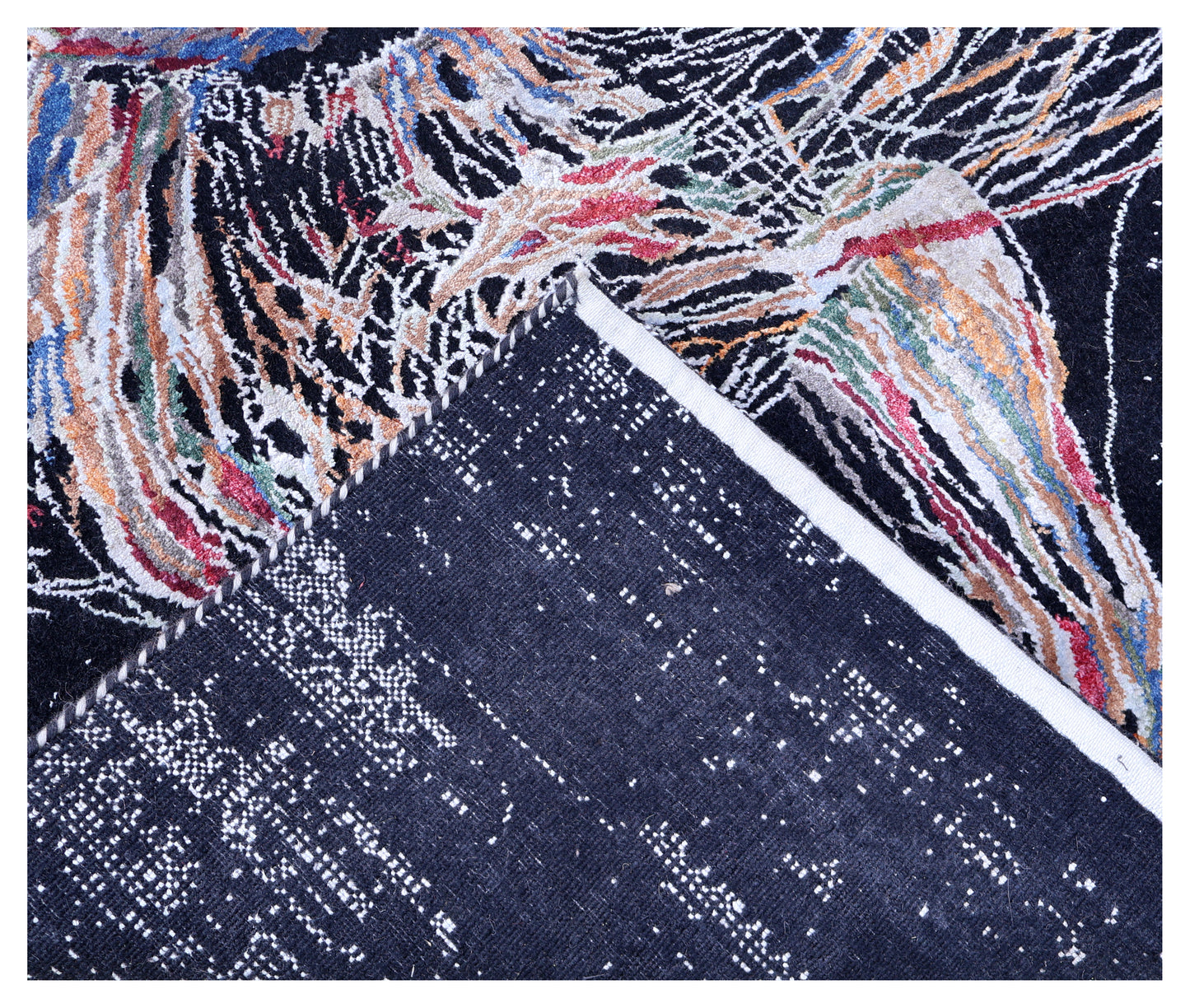 Black Abstract Expressionist Lion Hand Knotted Wool Viscose Contemporary 5.6x8 Area Rug