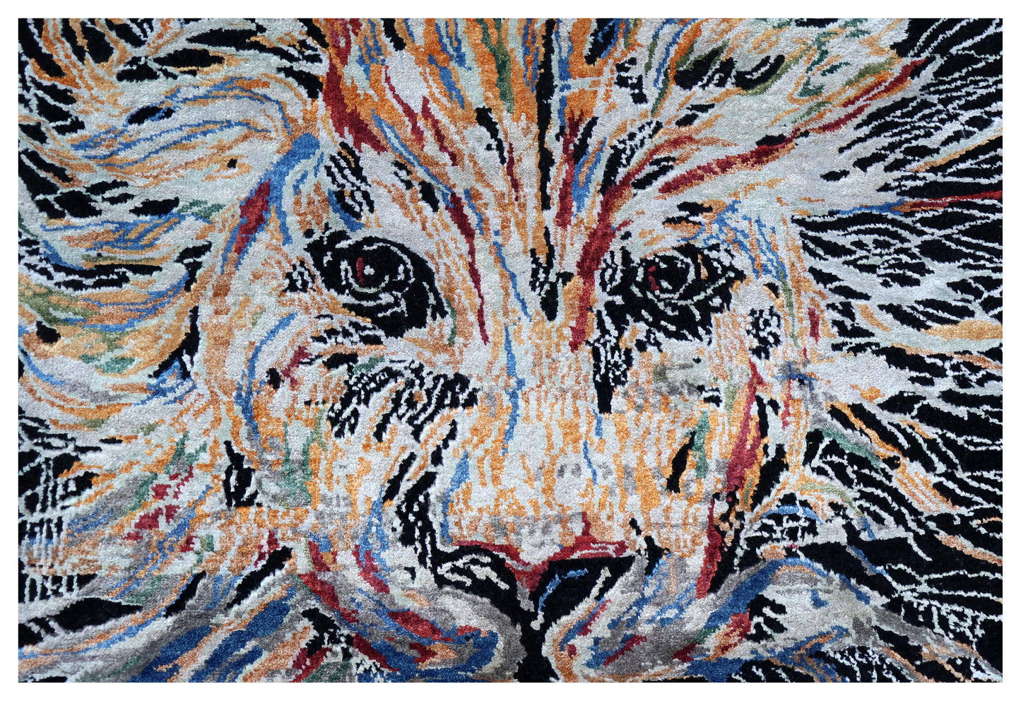 Black Abstract Expressionist Lion Hand Knotted Wool Viscose Contemporary 5.6x8 Area Rug