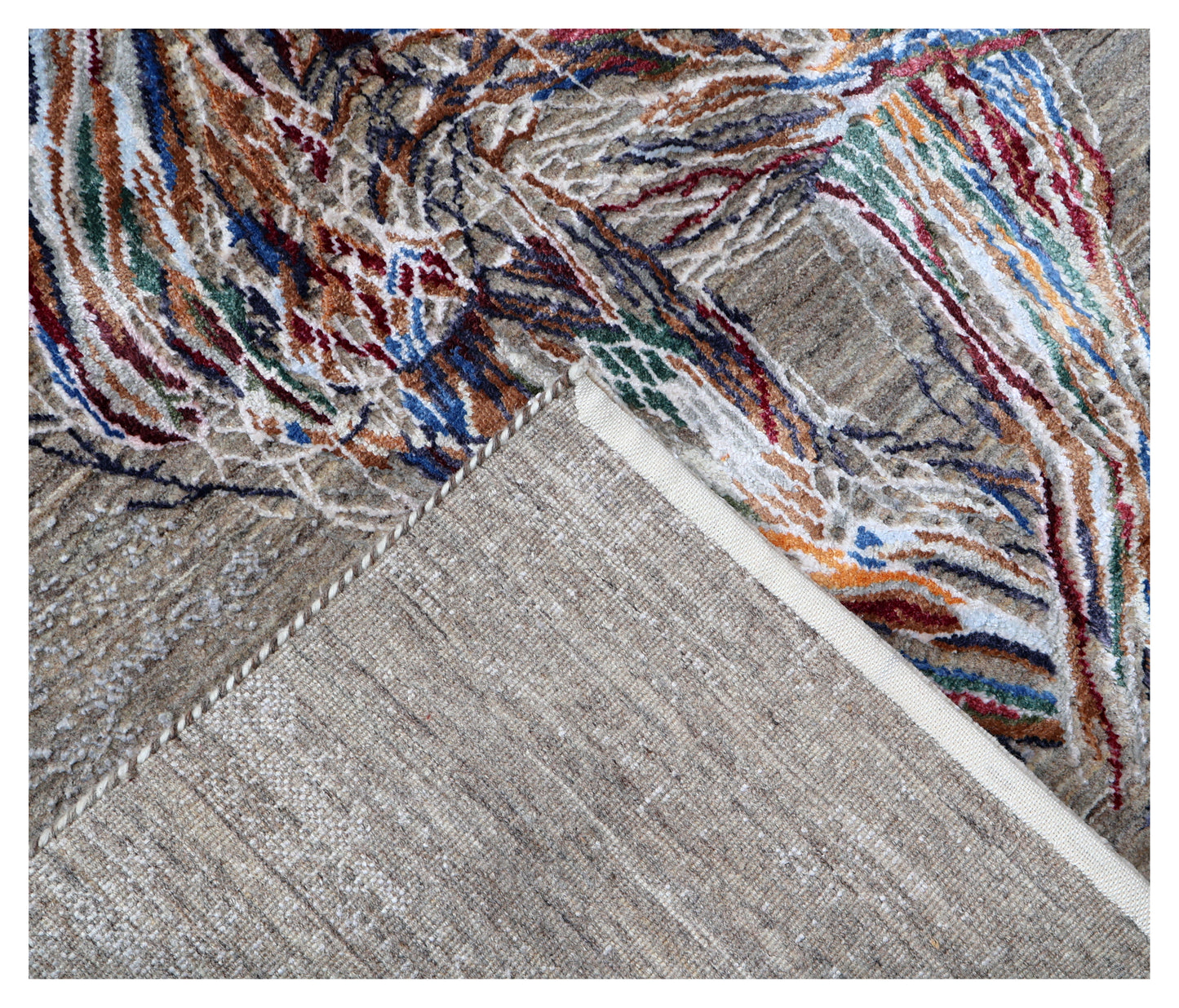 Grey Abstract Expressionist Lion Hand Knotted Wool Viscose Contemporary 5.6x8 Area Rug
