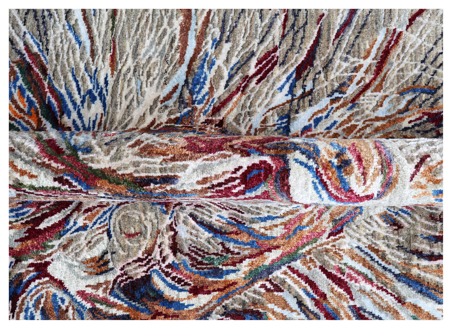 Grey Abstract Expressionist Lion Hand Knotted Wool Viscose Contemporary 5.6x8 Area Rug