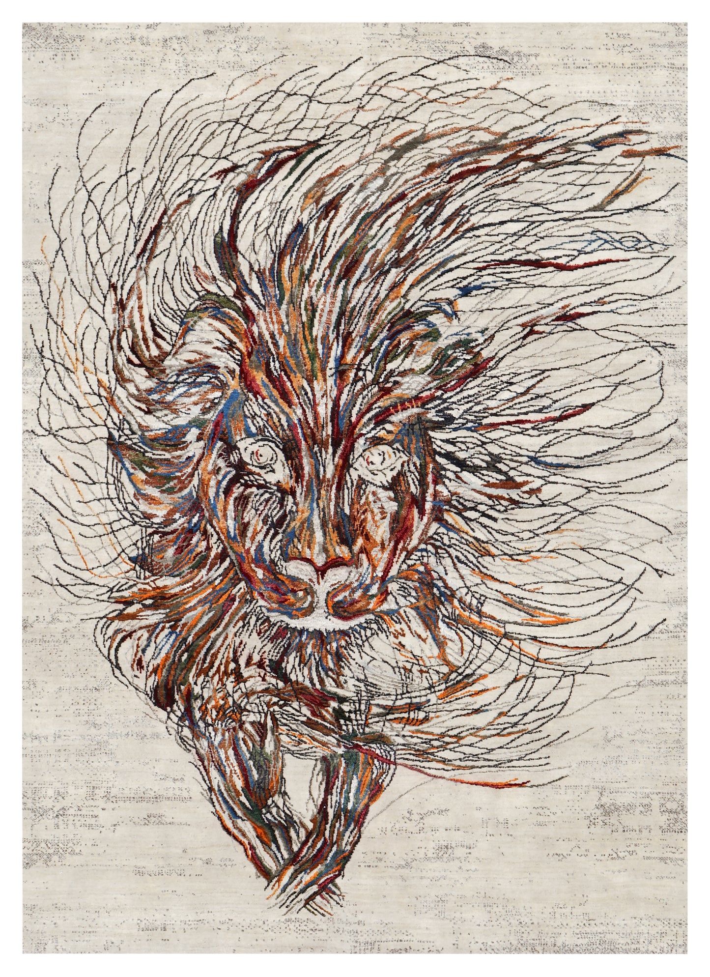Ivory Abstract Expressionist Lion Hand Knotted Wool Viscose Contemporary 6x8 Area Rug