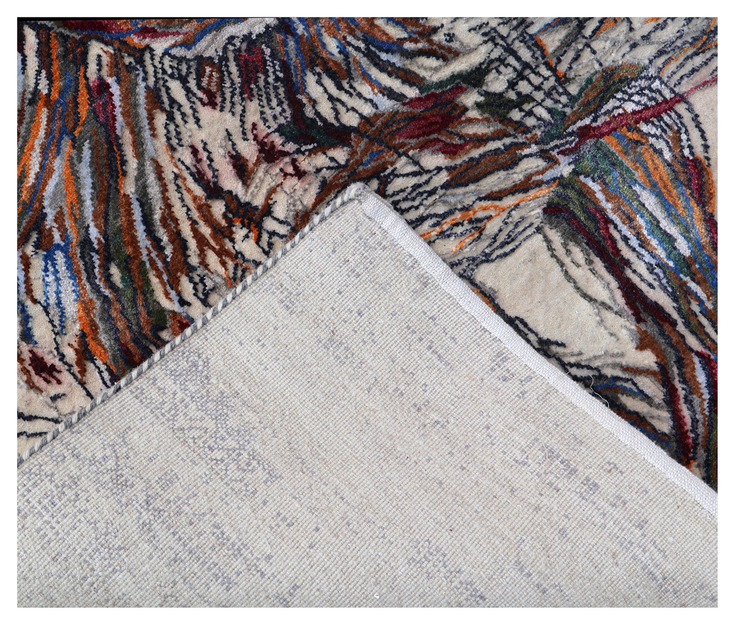 Ivory Abstract Expressionist Lion Hand Knotted Wool Viscose Contemporary 6x8 Area Rug