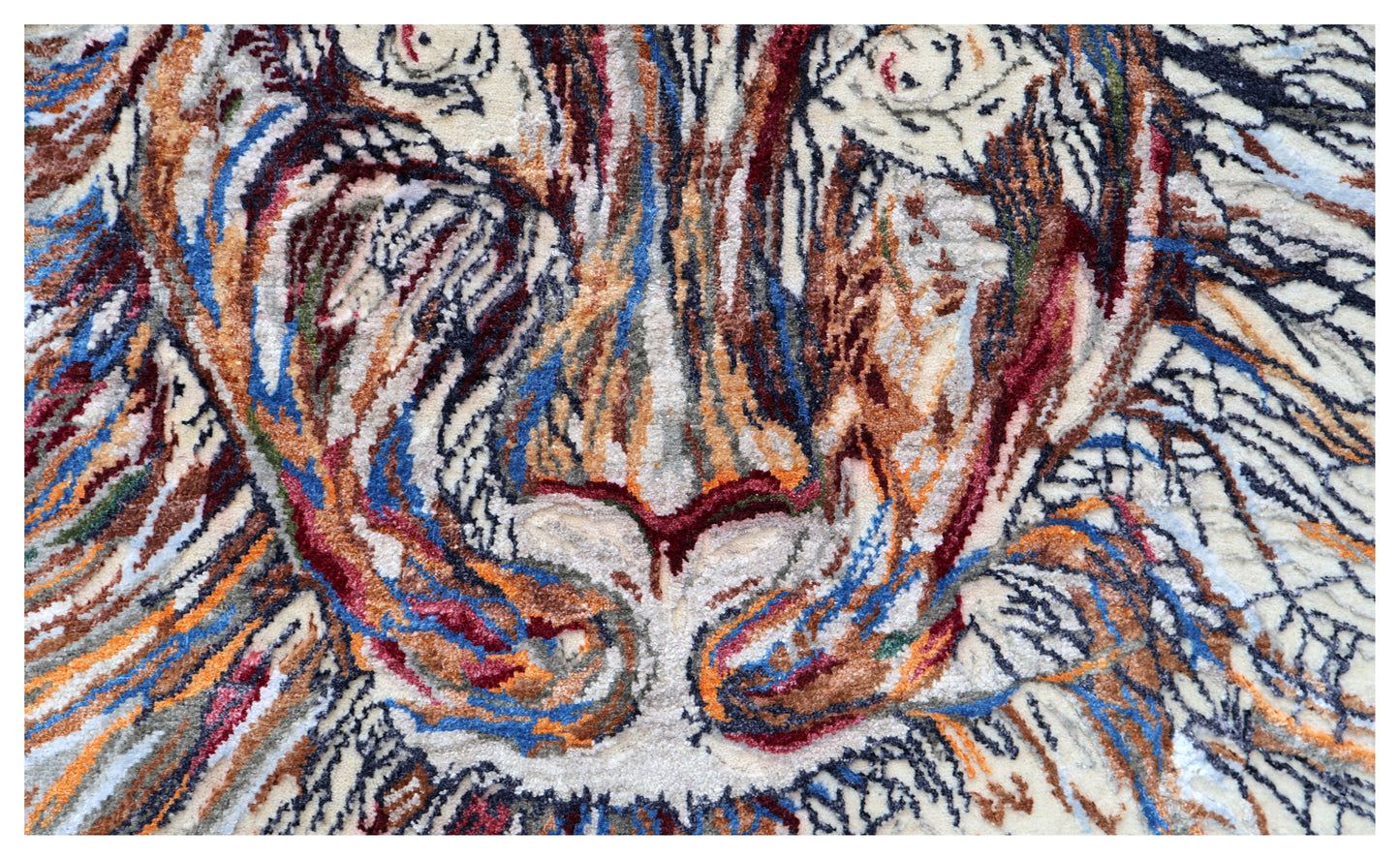 Ivory Abstract Expressionist Lion Hand Knotted Wool Viscose Contemporary 6x8 Area Rug
