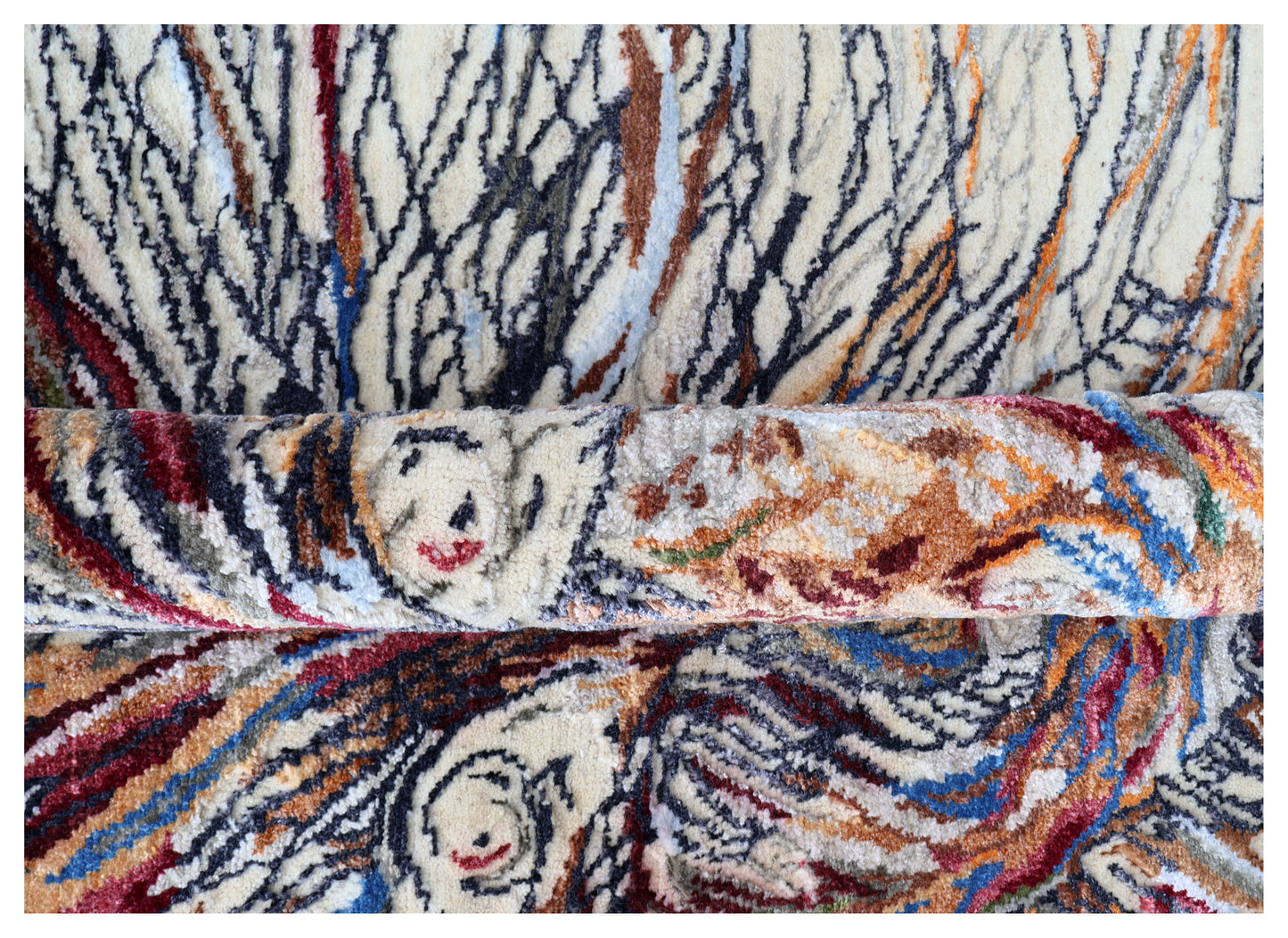 Ivory Abstract Expressionist Lion Hand Knotted Wool Viscose Contemporary 6x8 Area Rug